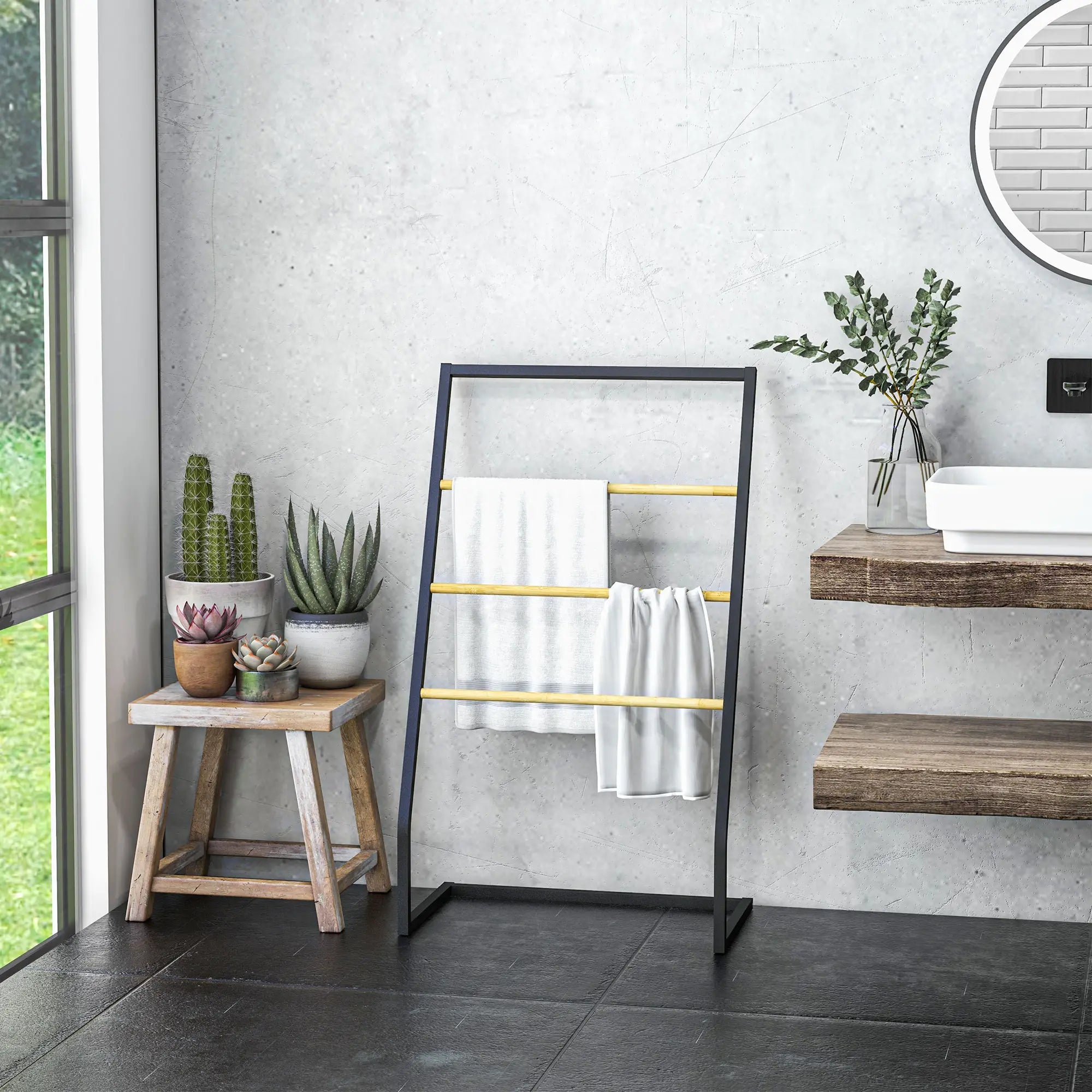 HOMCOM Handdoekenrek 4 niveaus voor efficiënt drogen Bamboe