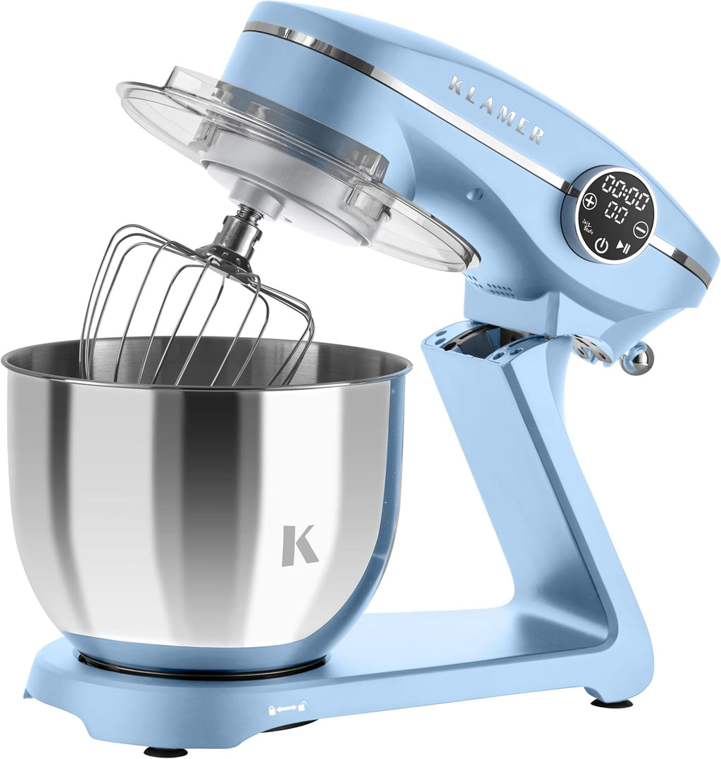 KLAMER Keukenmachine 1800W, Kneedmachine Brooddeeg met RVS Mengkom 6 L, 10 Snelheden met Timer, Planetaire Menging, Klopper, Deeghaak, Garde & Spatscherm (zwart)