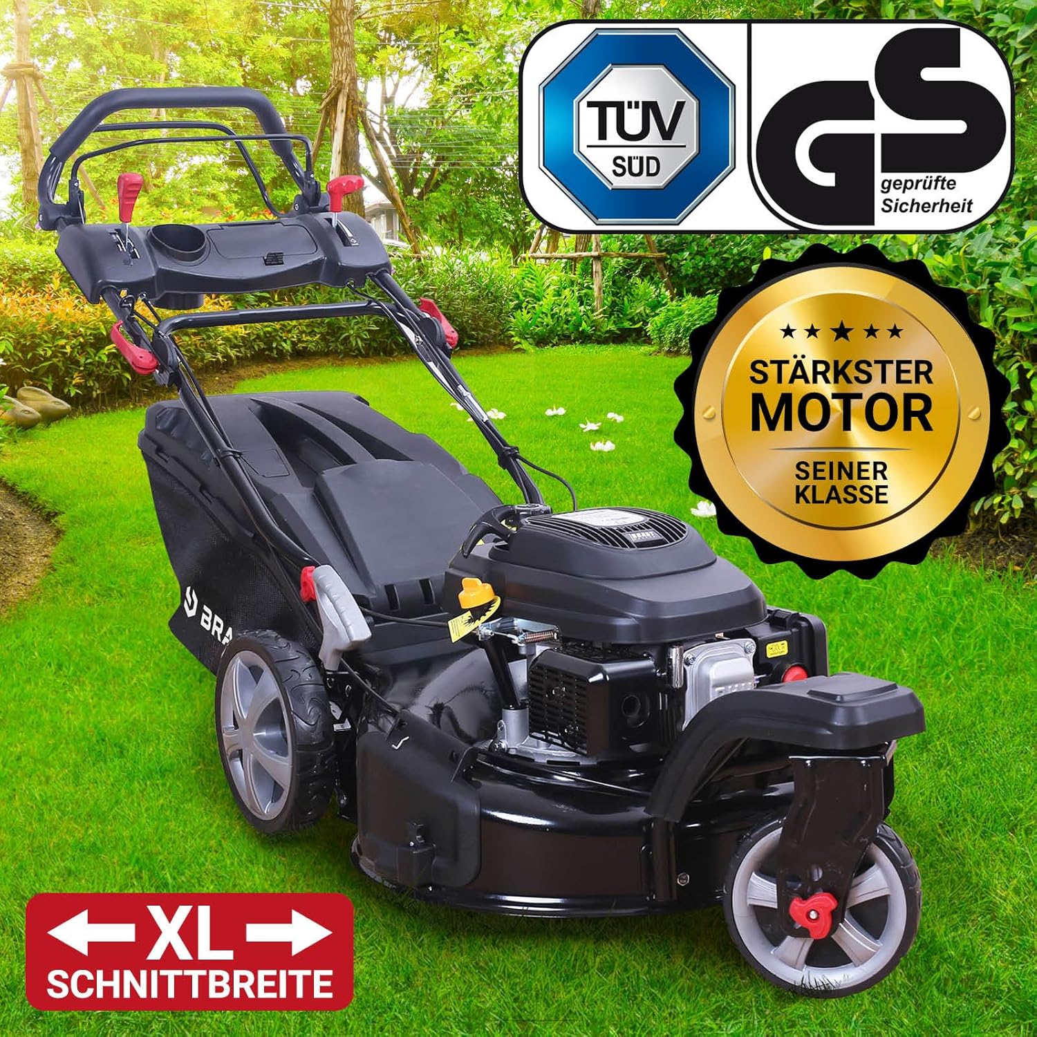 BRAST® Benzine grasmaaier Trike met aandrijving | 5,2kW (7PK) | 53cm maaibreedte | veel modellen | TÜV | 4-takt OHV motor | 30-80mm maaihoogte | 60L opvangbak | Stalen behuizing | Snelheid