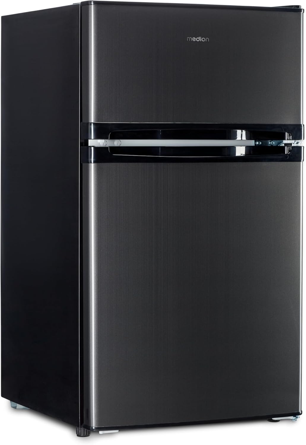 MEDION Mini koel-vriescombinatie (85 liter, 61L koelgedeelte, 24L vriesgedeelte, vrijstaand, 40 dB, transparante groentelade, deurscharnier omkeerbaar, MD 37689) grijs