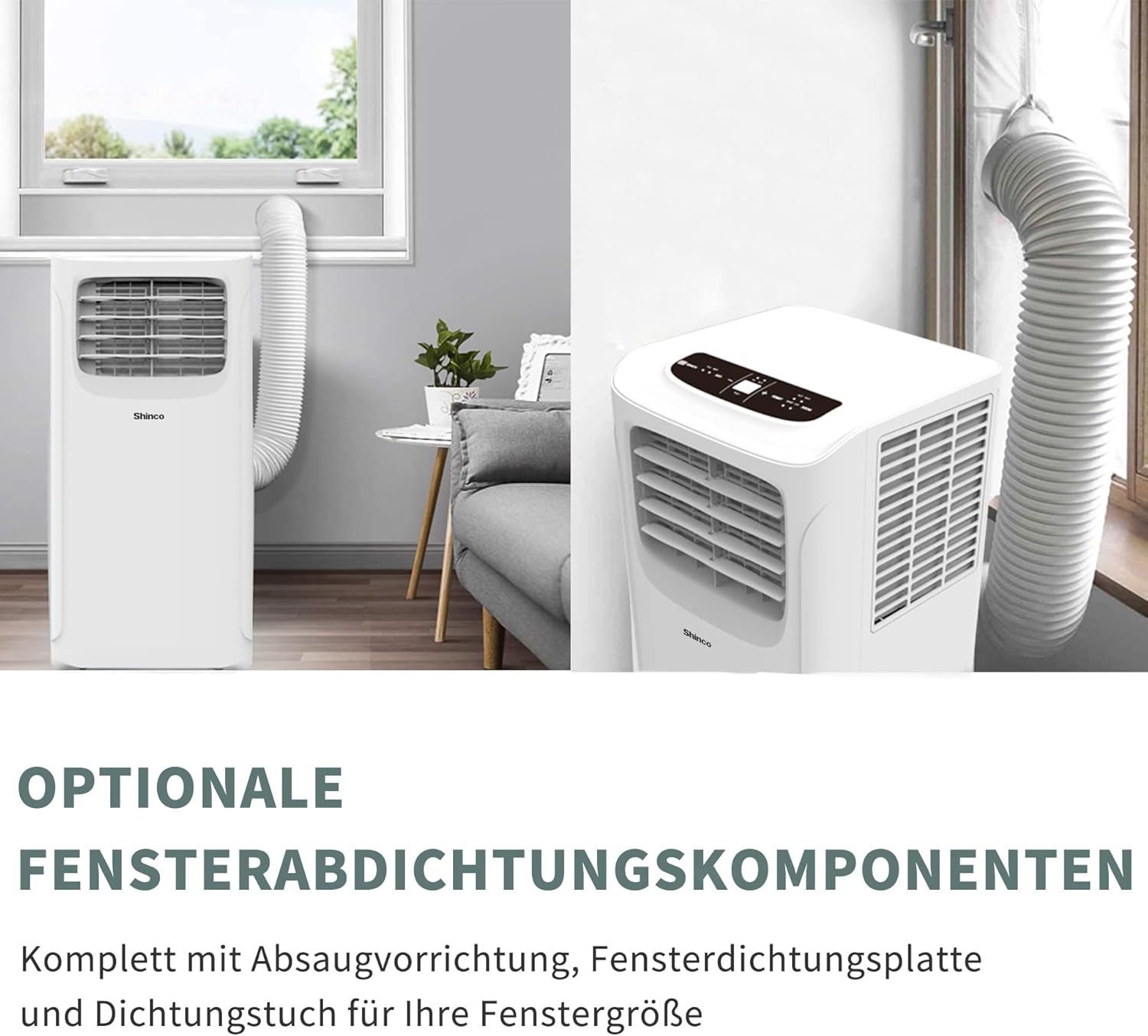 SHINCO Mobiele airconditioning met luchtafvoerslang, 9000 BTU, 2,6 kW, Koelen&Ventileren&Ontvochtigen, Mobiel airco-apparaat met slaapstand, Ruimte tot 22㎡, 24-uurs timer