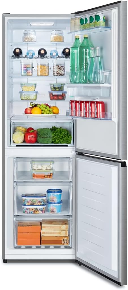 Hisense RB327N4AD2 koel-vriescombinatie/ NoFrostPlus/ Multiflow 360°/ HolidayMode/ FreshZone/ 182,4 cm/ koelgedeelte 171 l/ vriesgedeelte 85 l/ 41 dB/ 287 kWh/ jaar/ roestvrijstalen look