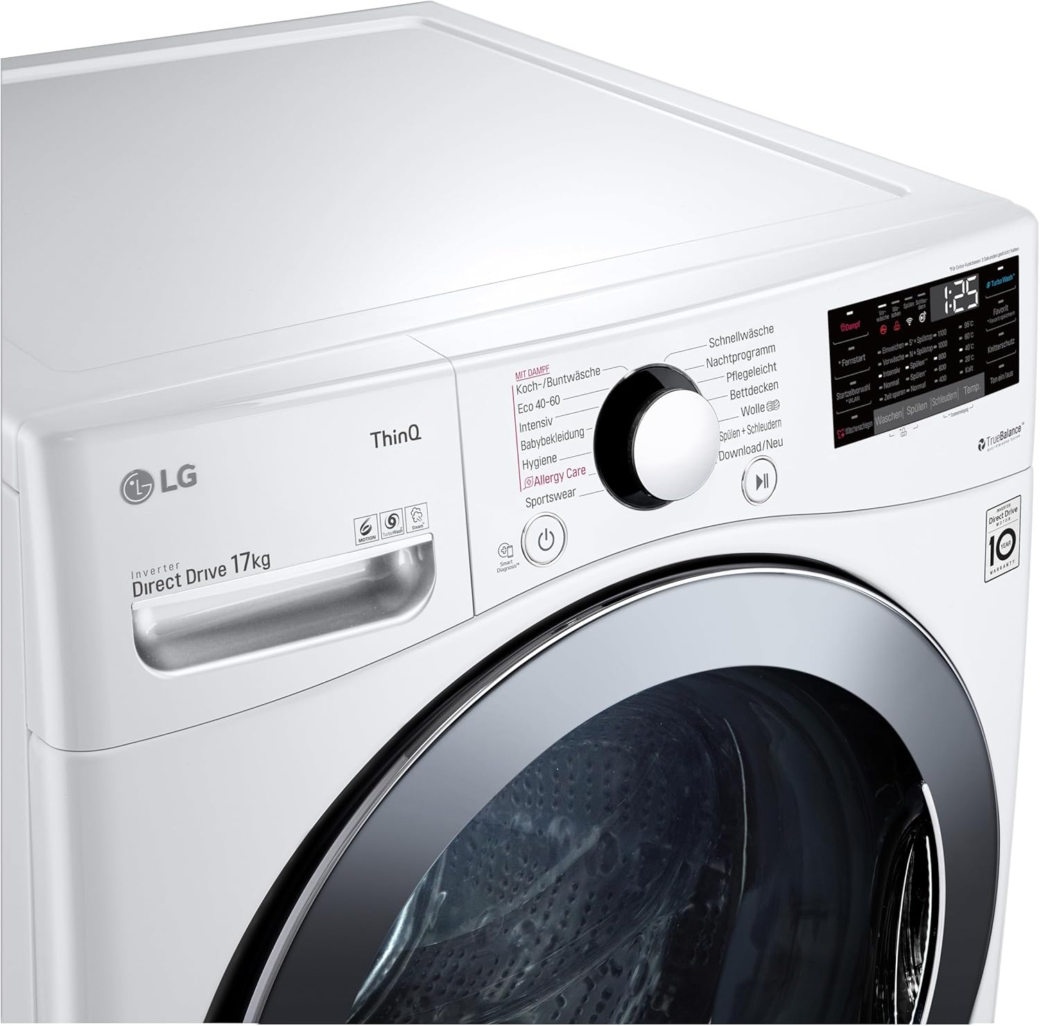 LG F4WV7080, Klasse A, Voorlader Wasmachine 8 kg, 1400 tpm, AI Direct Drive, Wi-Fi, Dieptereiniging met Stoom, Grote Capaciteit, TRIPLE A, Veiligheidsglas Buitendeur, 62 x 60 x 85 cm ꟷ Wit