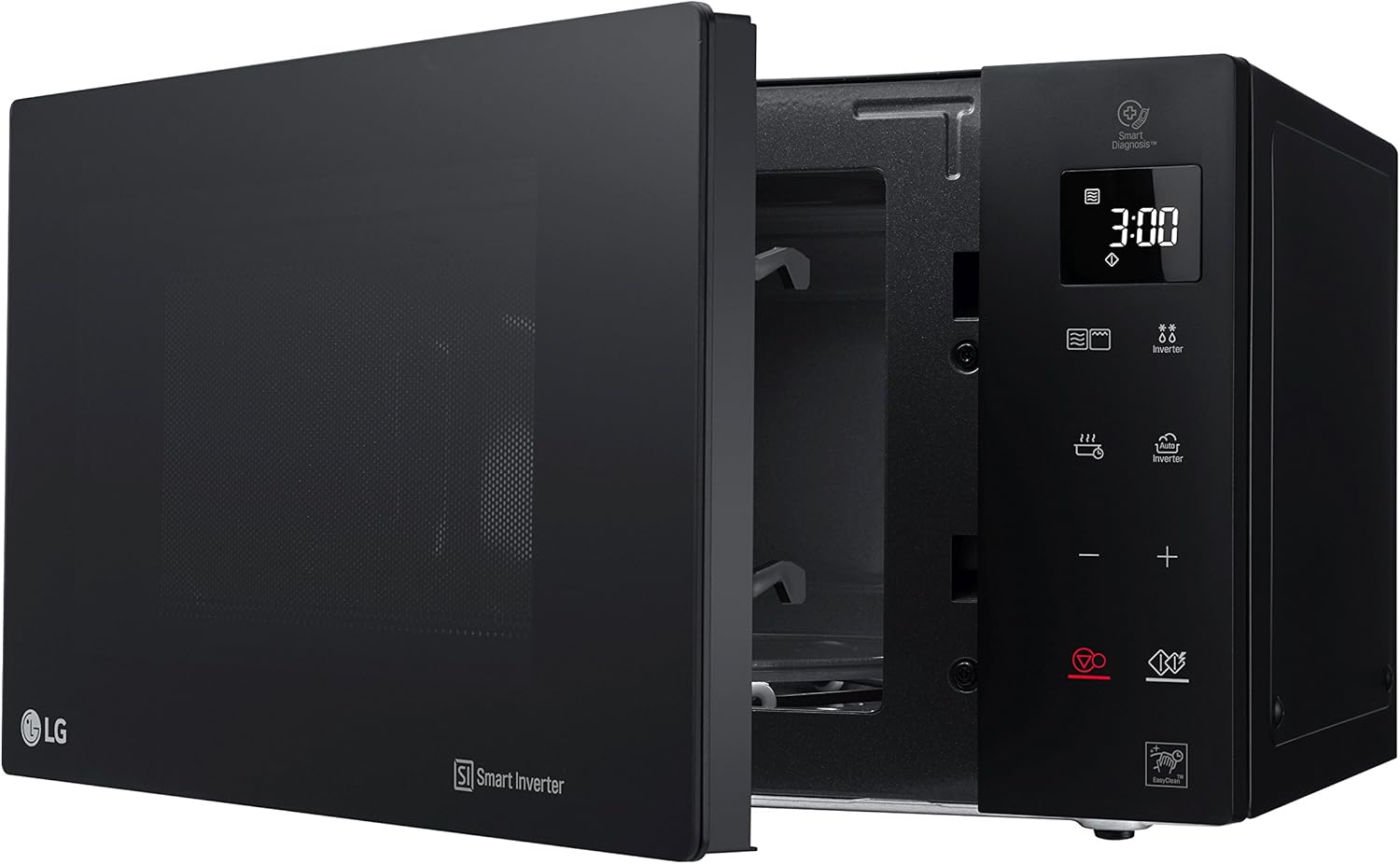 LG MH6535GIS Magnetron met invertertechnologie en kwartsgrill, 25 liter inhoud, 1000 W, automatische programma's, instelbare vermogensniveaus voor optimaal koken en EasyClean-functie, Zwart