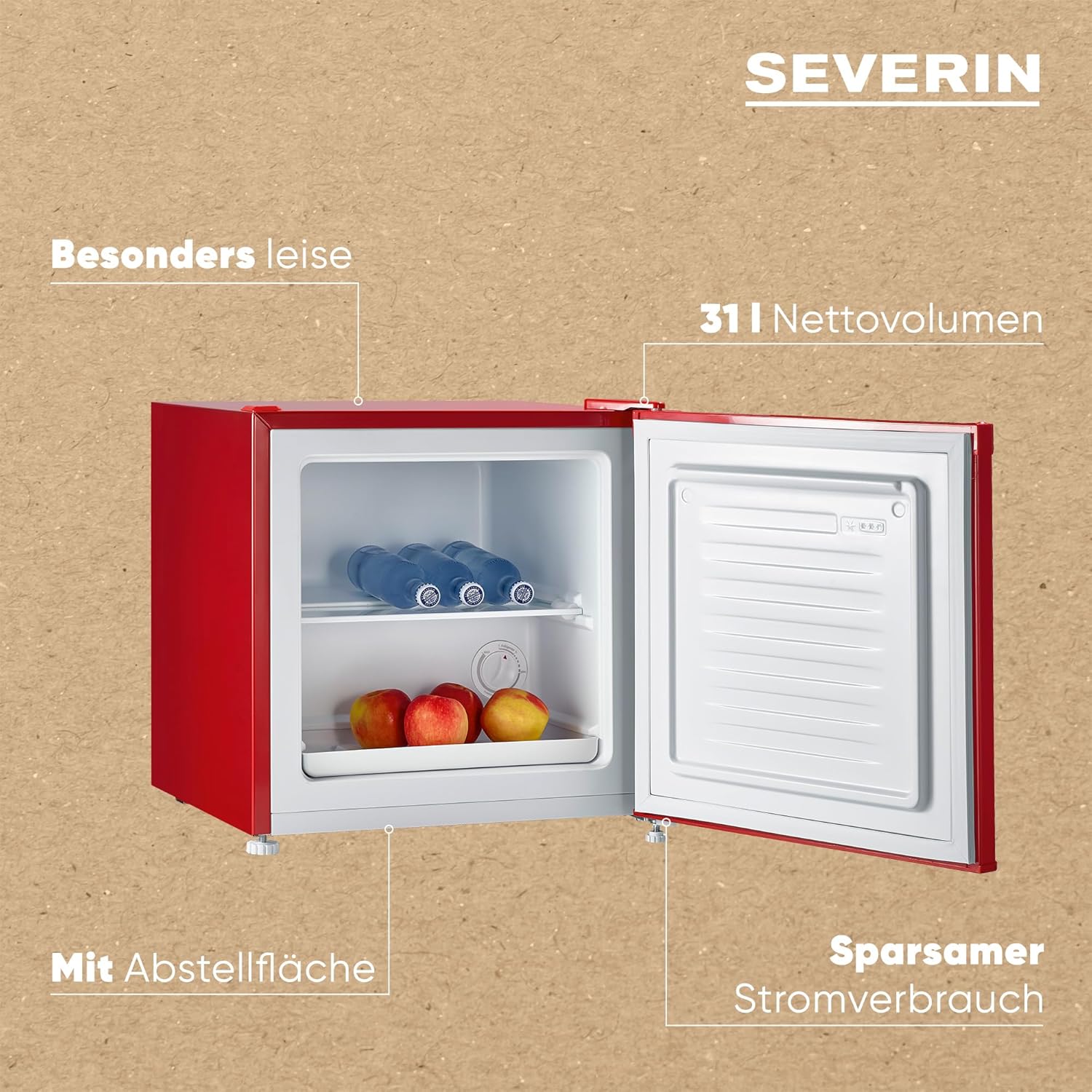 SEVERIN Retro minikoelkast met vriesvak (31 l), kleine vriezer, minikoelkast met flexibele temperatuurregeling, tafelmodel koelkast, zwart, GB 8880