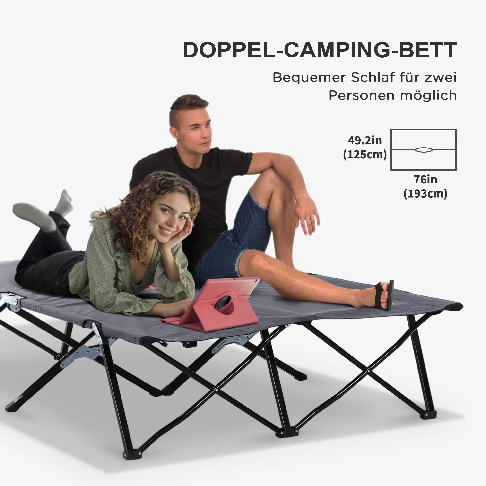 Outsunny Opklapbaar Campingbed voor 2 personen verhoogd opvouwbaar