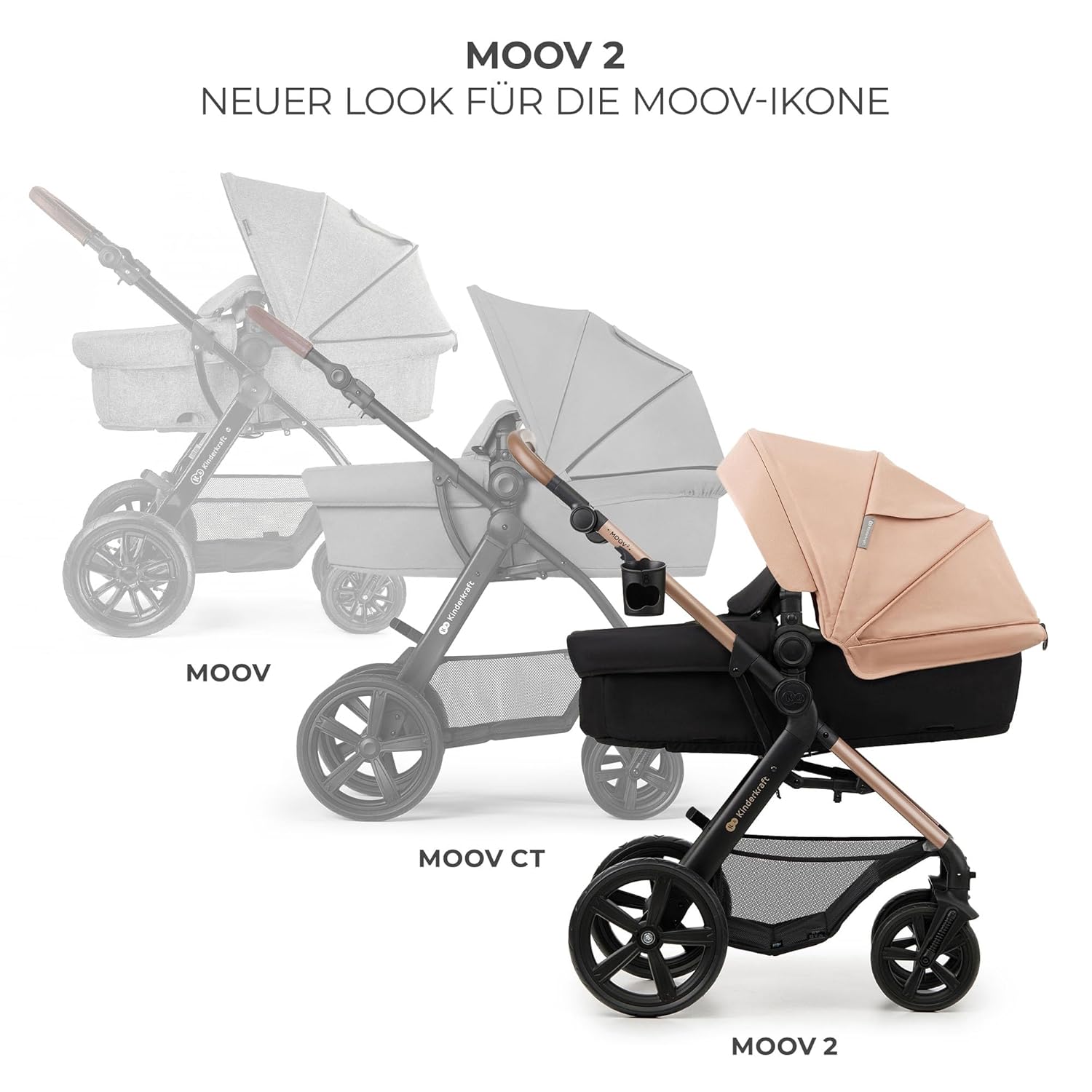 Kinderkraft MOOV2 AIR Kinderwagen 3 in 1 Kinderwagenset tot 26 kg met autostoel I-SIZE 40-75 cm, buggyfunctie, verstelbare ligstand, grote uitschuifbare kap, opblaasbare wielen, zwart