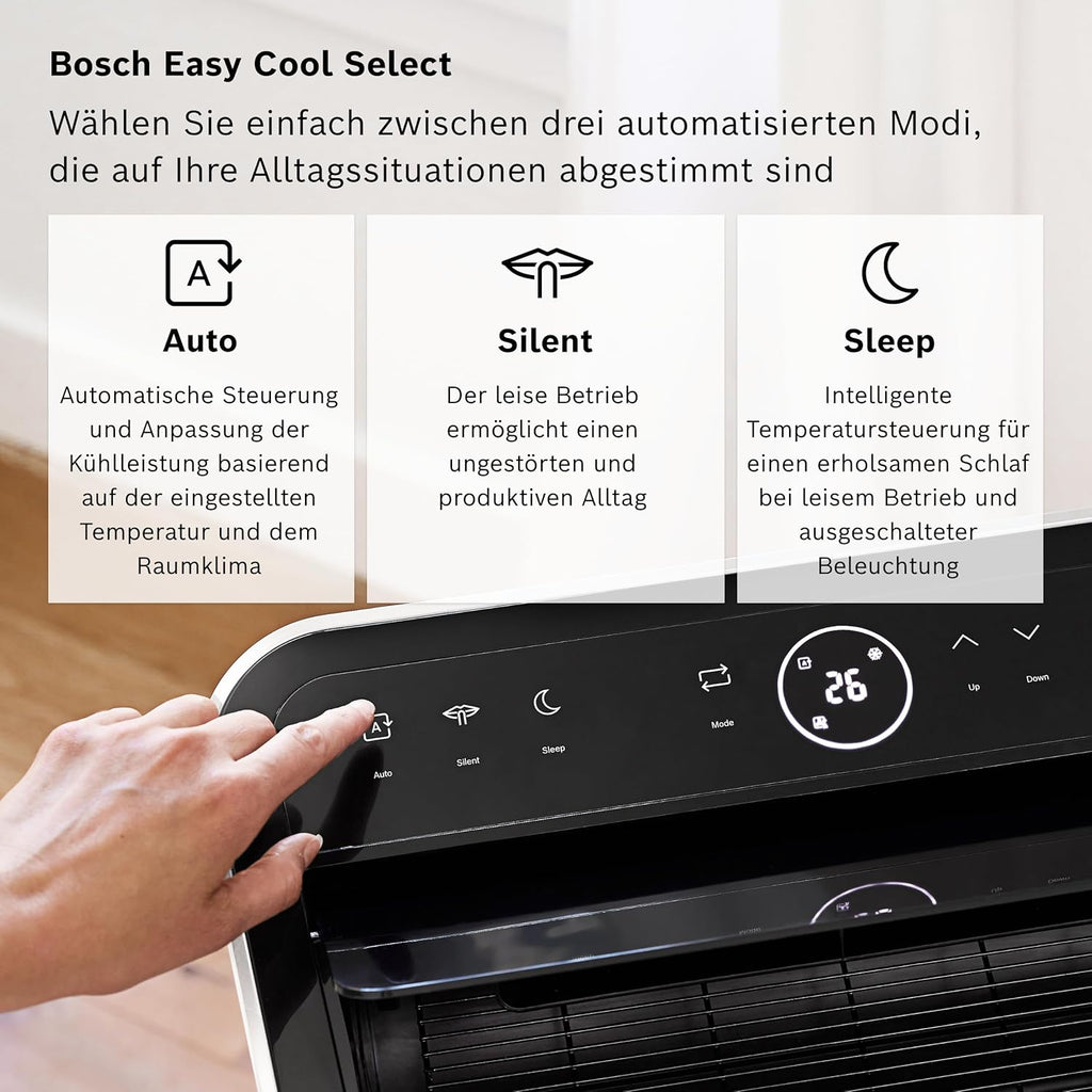 Bosch Cool 4000 Mobiele airconditioner - 3-in-1: Airconditioner, ontvochtiger, ventilator - 2,6 kW voor ruimtes tot 35 m² - Met automatische modus, stille modus & slaapmodus