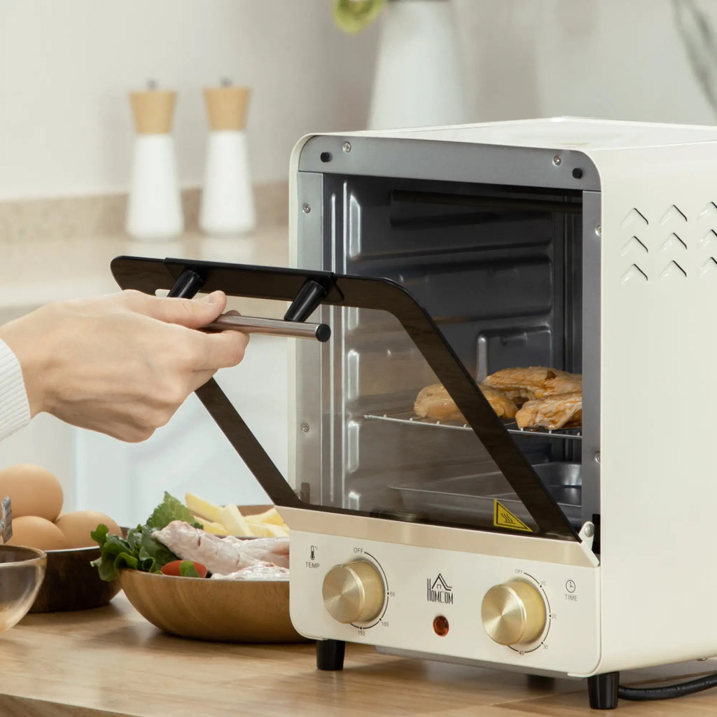 HOMCOM Mini-oven instelbare temperatuur timer kijkvenster crèmewit
