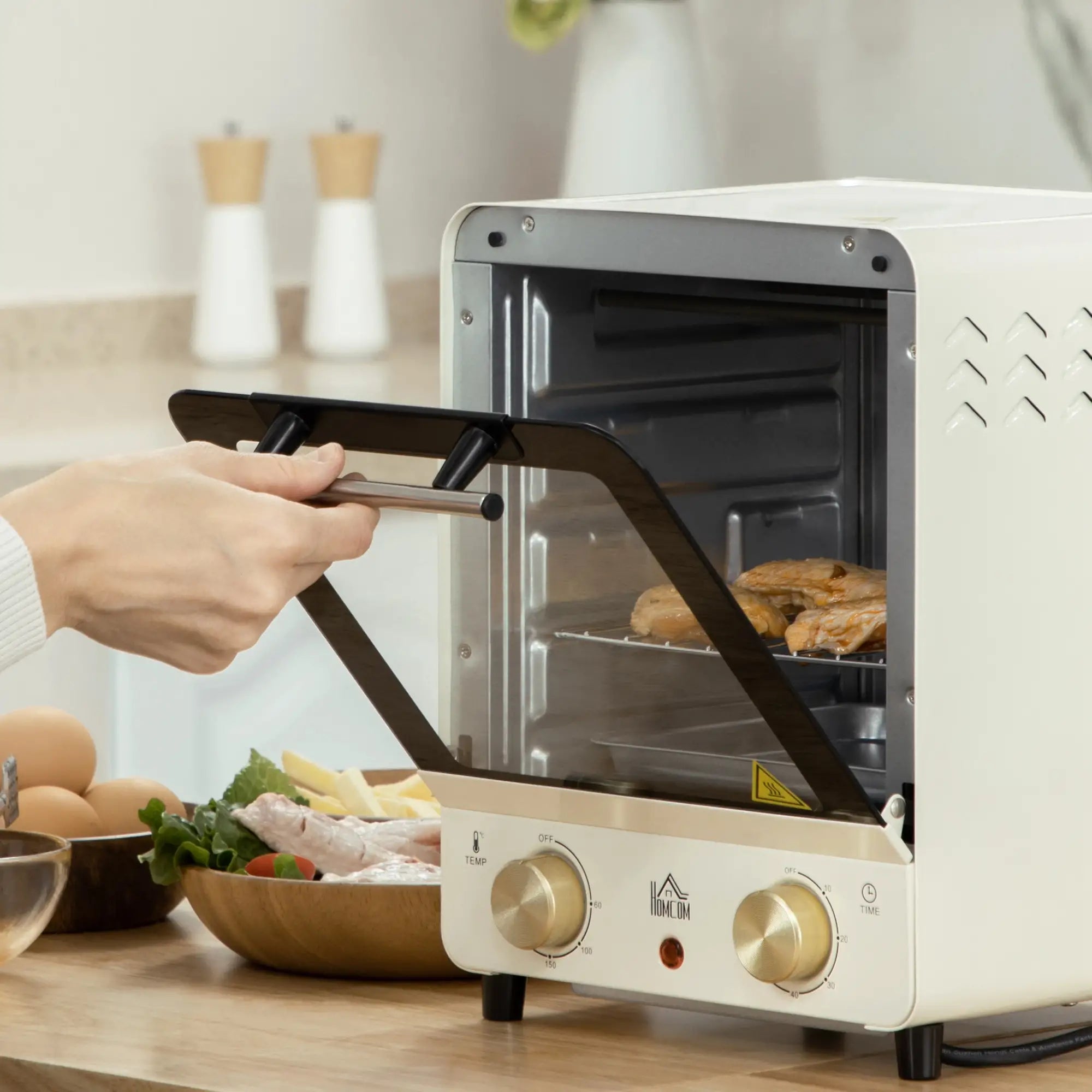 HOMCOM Mini-oven instelbare temperatuur timer kijkvenster crèmewit