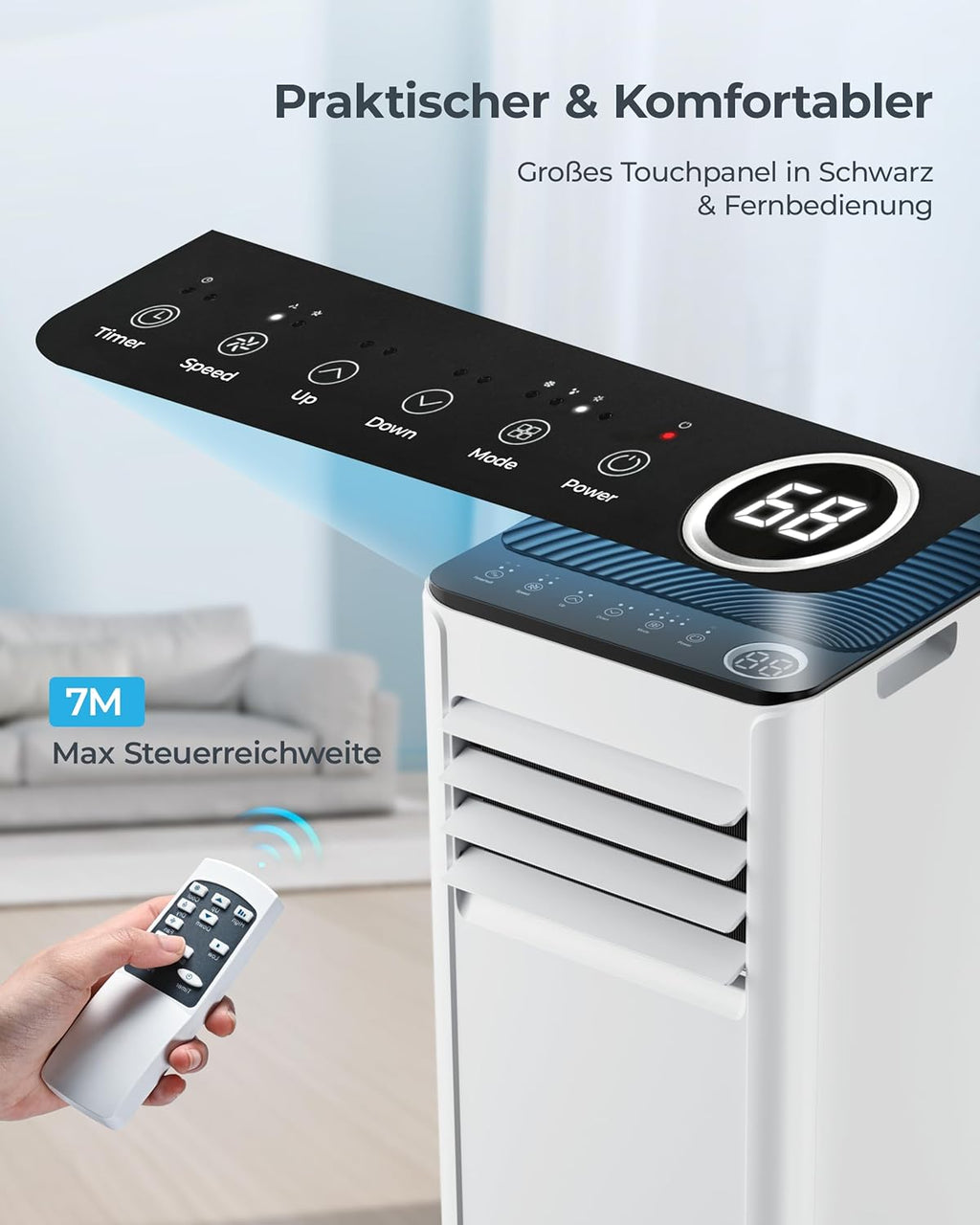 Mobiele airco 9000 BTU met afvoerslang | 4-in-1 Mobiele airconditioner | Stille werking