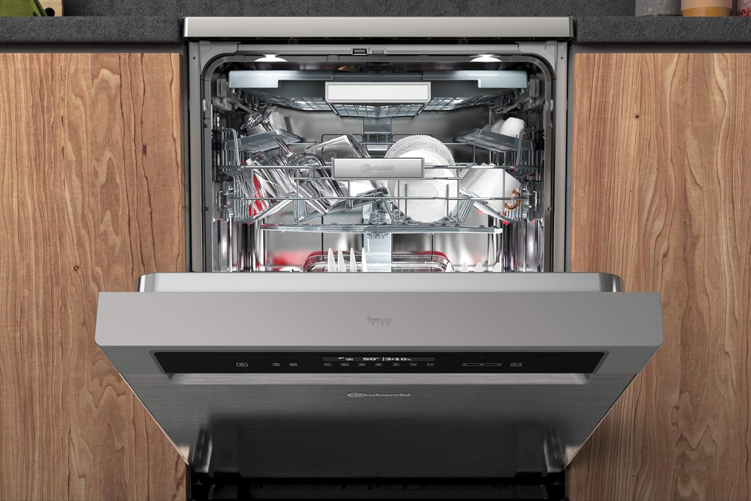 Bauknecht B7F HP43 XA Vrijstaande vaatwasser/ 60 cm/ 15 couverts/ PowerClean Pro-Effectieve hogedruksproeiers/ Natural Dry-Automatische deuropening-Betere droging/ Maxi Space-Meer binnenruimte
