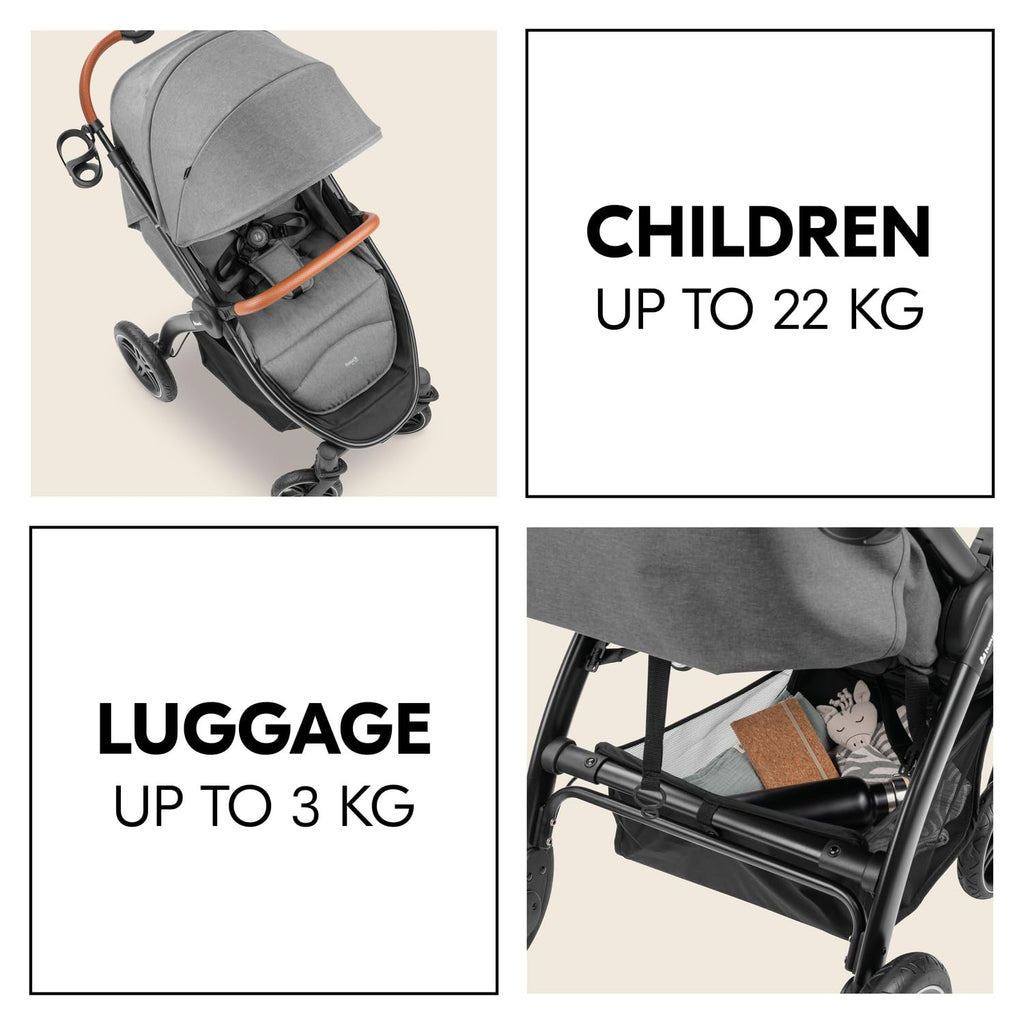 Hauck Uptown Kinderwagen Melange Rose – wandelwagen voor elk terrein, extra grote zitting, vlakke ligstand, rubberen wielen, vering, compact en eenvoudig inklapbaar, met regenhoes