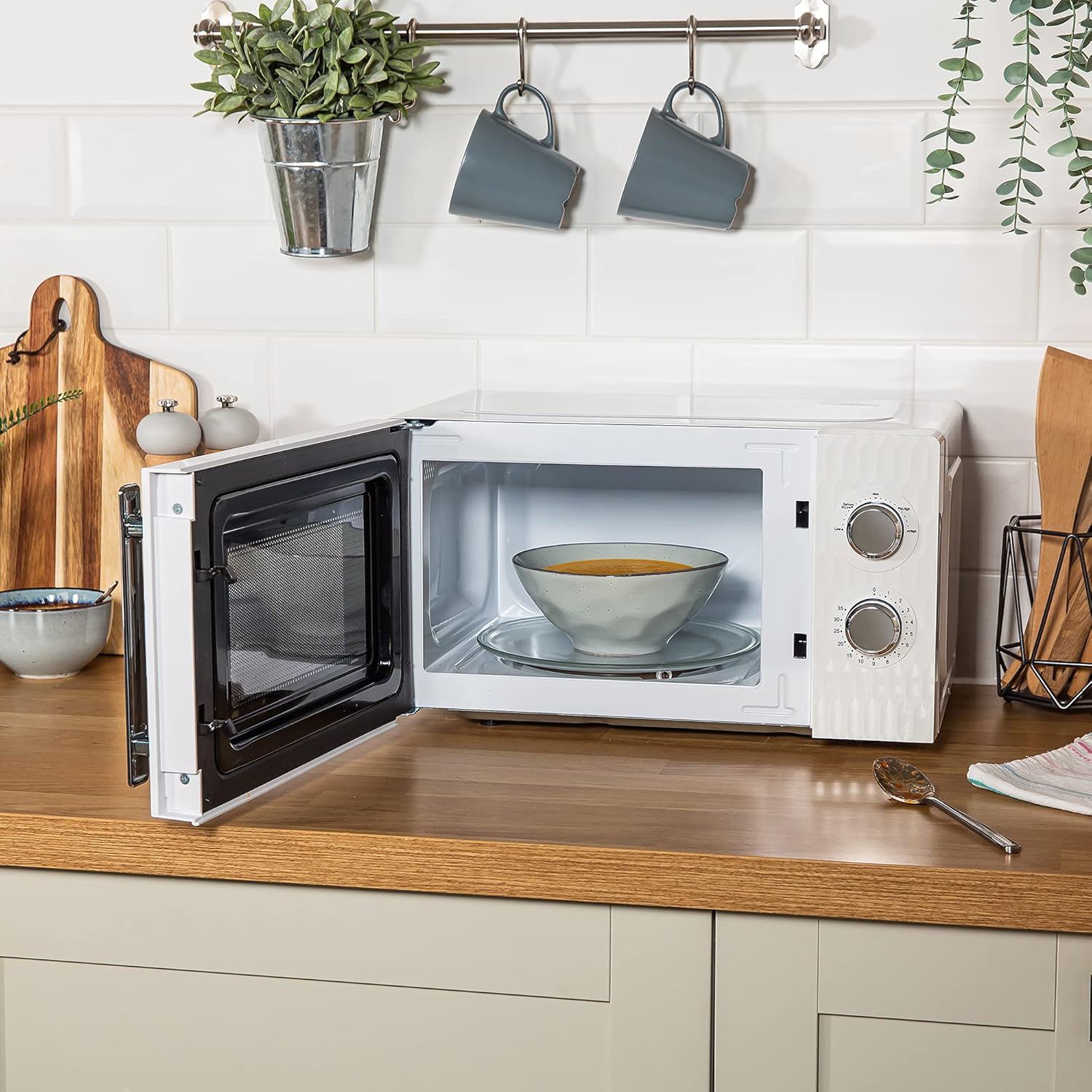 Russell Hobbs Honeycomb RHMM715G 17 liter 700 W grijs solo handmatige magnetron met 5 standen, geïntegreerde timer en ontdooifunctie
