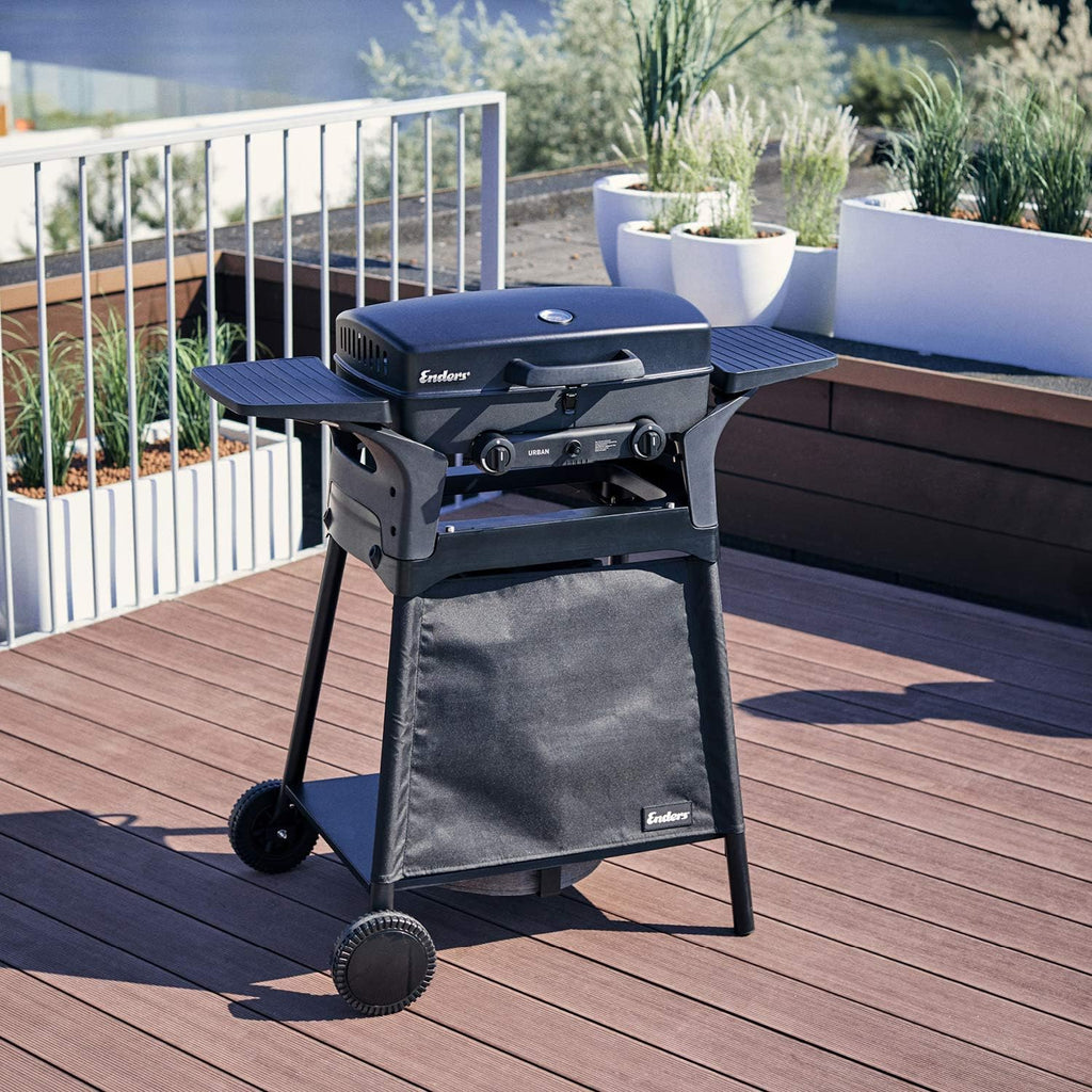 Enders Gasbarbecue Urban II Pro, tafelbarbecue, grill-, kook- en bakfunctie, 2 branders RVS, met grillthermometer, balkon-, campingbarbecue, gegoten aluminium behuizing, gietijzeren rooster, #2062