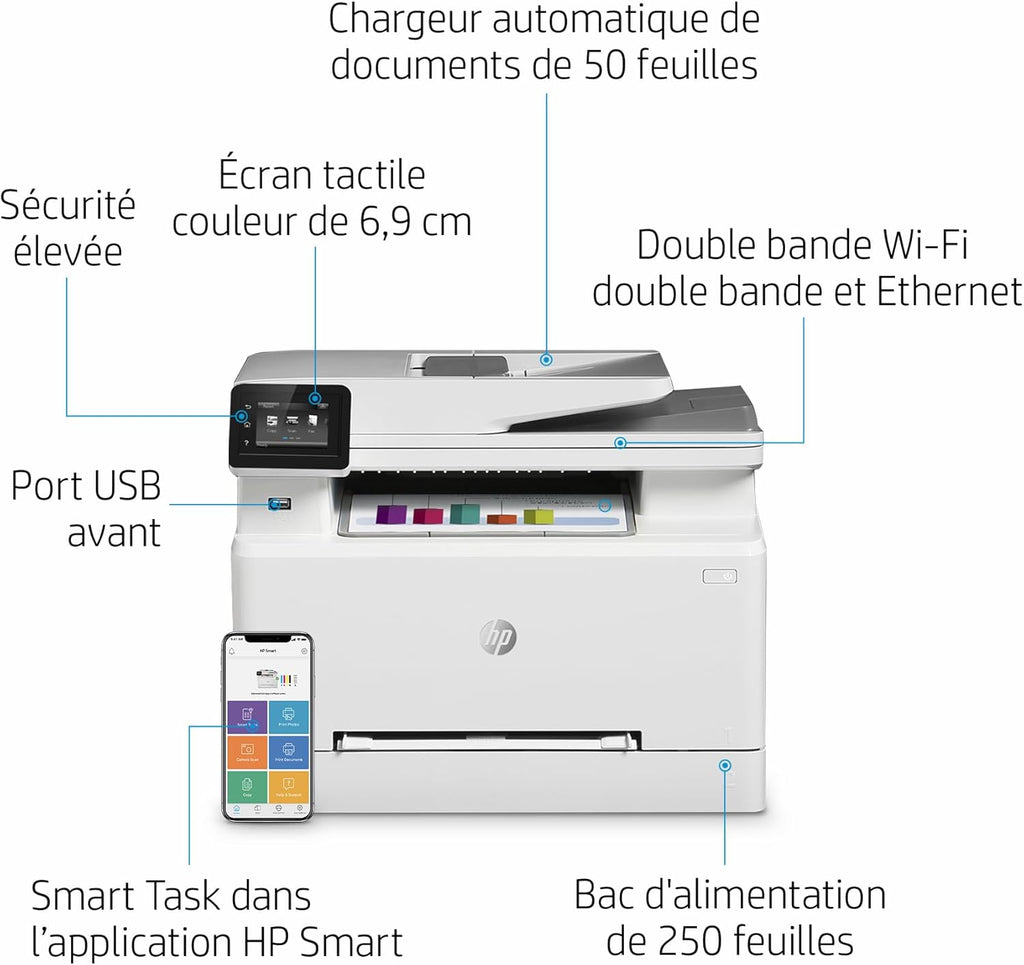 HP Color LaserJet Pro MFP 3302fdwg multifunctionele kleurenlaserprinter, fax, automatisch dubbelzijdig afdrukken, touchscreen, wifi, ethernet, USB, HP Wolf Pro Security