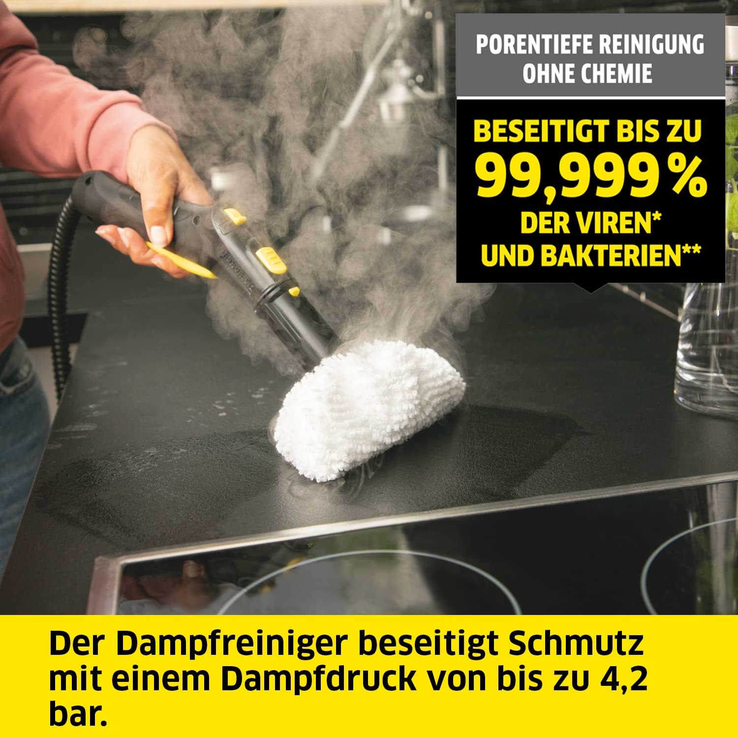 Kärcher stoomreiniger SC 5 EasyFix met heetwatertoevoer, stoomdruk: 4,2 bar, opwarmtijd: 3 min., oppervlak: ca. 150 m², tank: 0,5 l + 1,5 l, incl. EasyFix-vloerreinigingsset en sproeiers