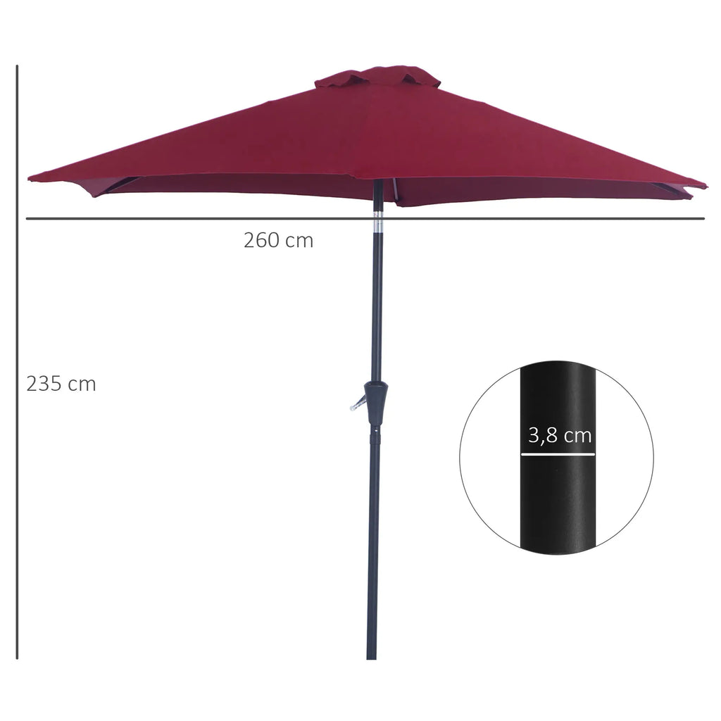 Outsunny Parasol Kantelfunctie Handslinger Aluminium Rood
