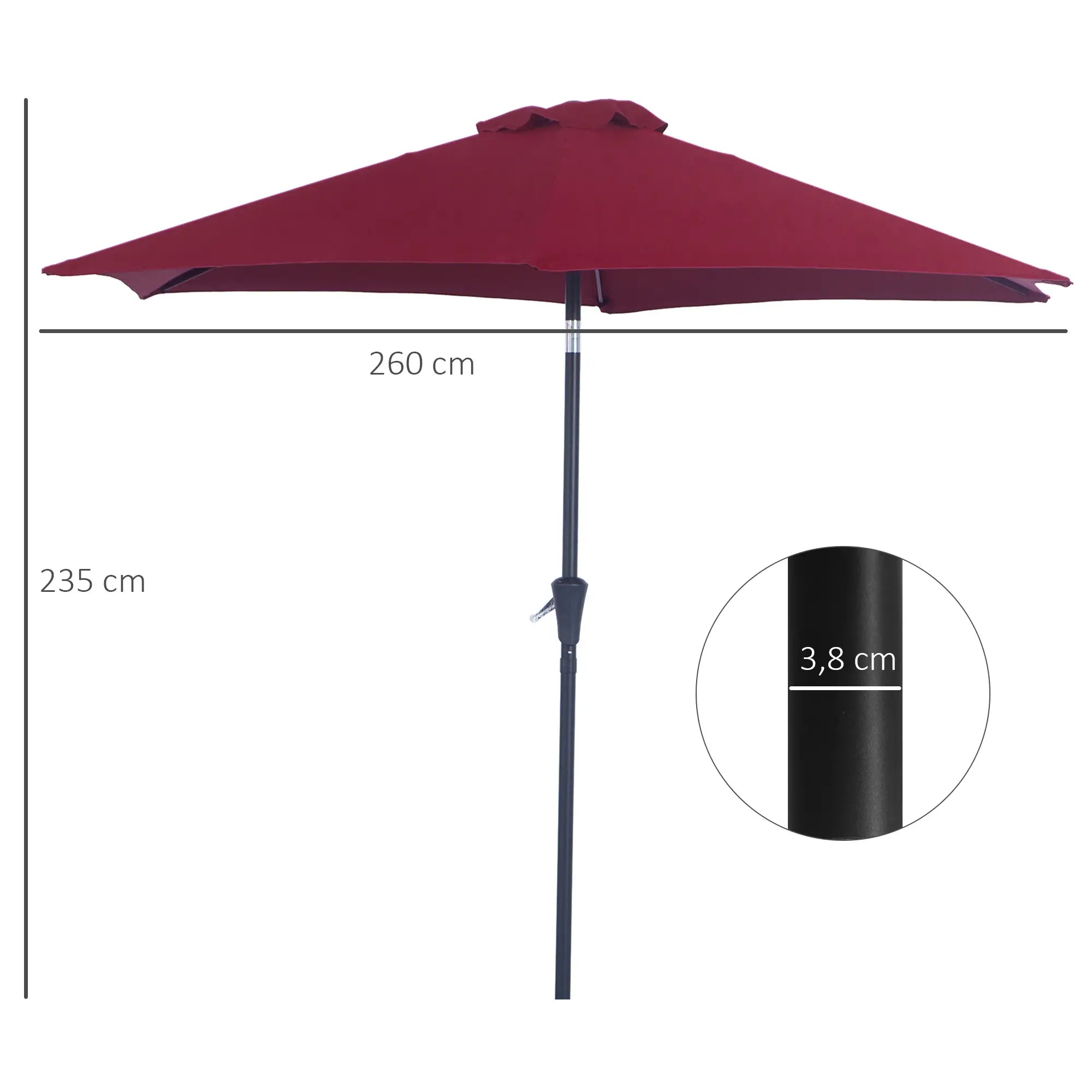 Outsunny Parasol Kantelfunctie Handslinger Aluminium Rood