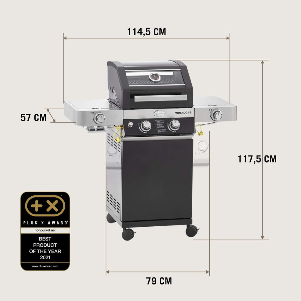 RÖSLE Elektrische BBQ-grill Portable Videro E2-P, draagbare tafelgrill met 2 branders, warmhoudrooster en deksel met glasplaat, gepoedercoat staal, zwart/zilver