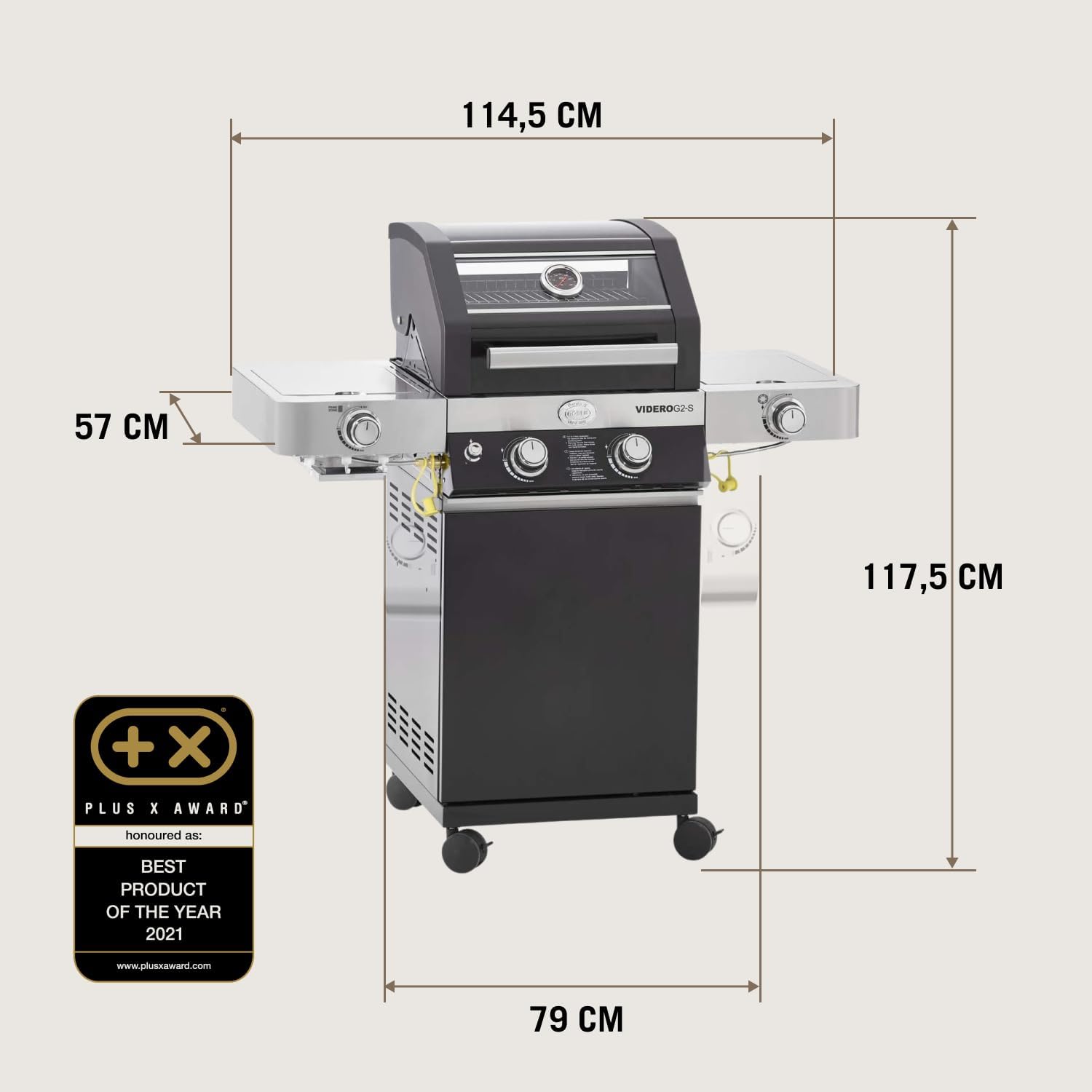 RÖSLE Elektrische BBQ-grill Portable Videro E2-P, draagbare tafelgrill met 2 branders, warmhoudrooster en deksel met glasplaat, gepoedercoat staal, zwart/zilver