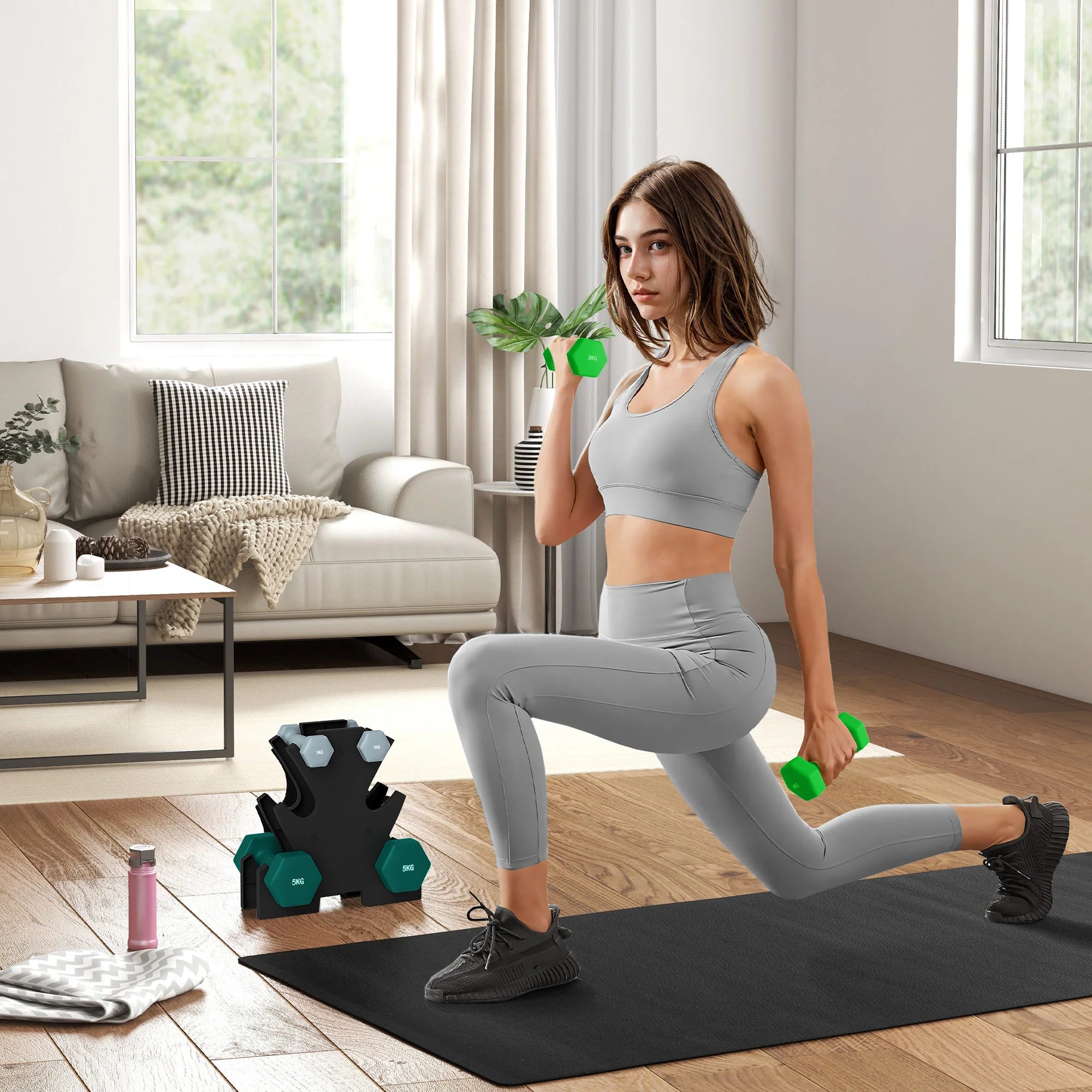 SPORTNOW Halterset 6-delig met halterrek – 1 kg tot 5 kg