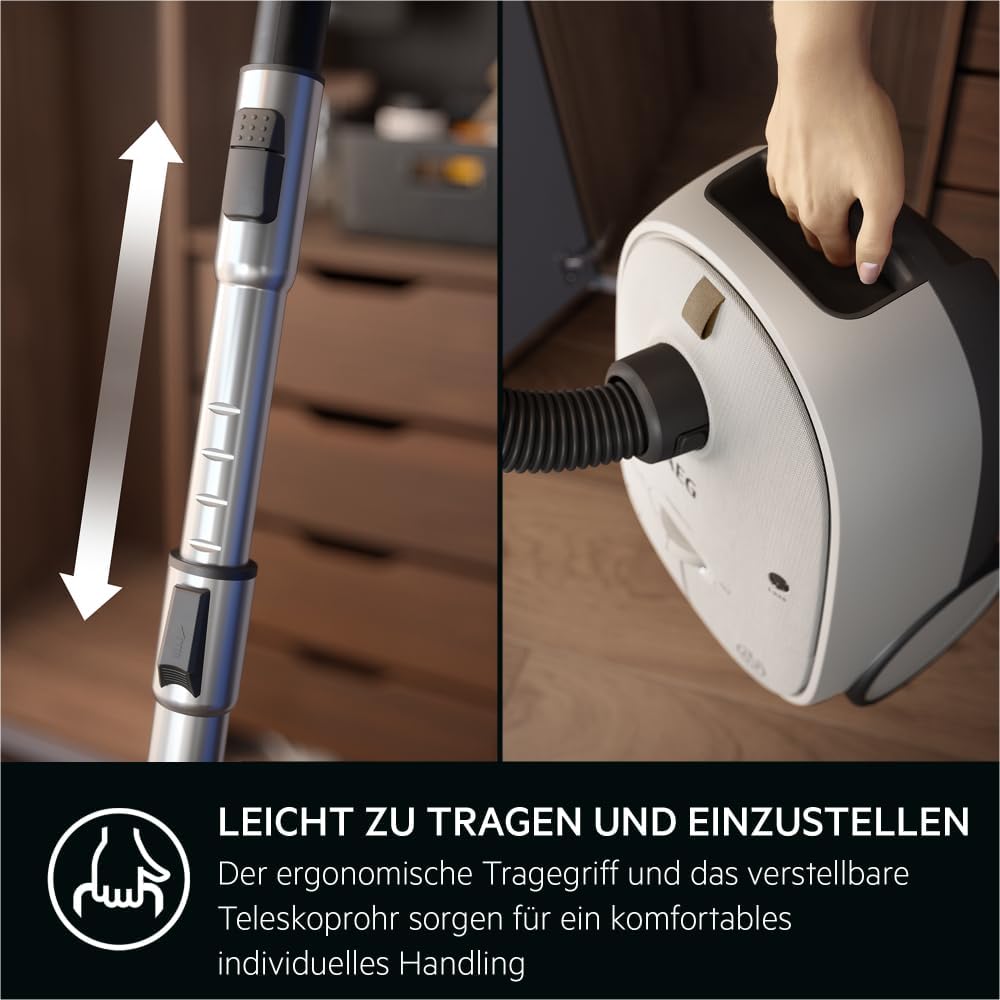 AEG CLEAN 6000 AB61C2DB stofzuiger met zak / hoge zuigkracht / incl. meubelmondstuk / 50% gerecycled plastic / ideaal voor huisdiereigenaren / reiniging van bekleding / 12 m snoer / 750 W / Blauw