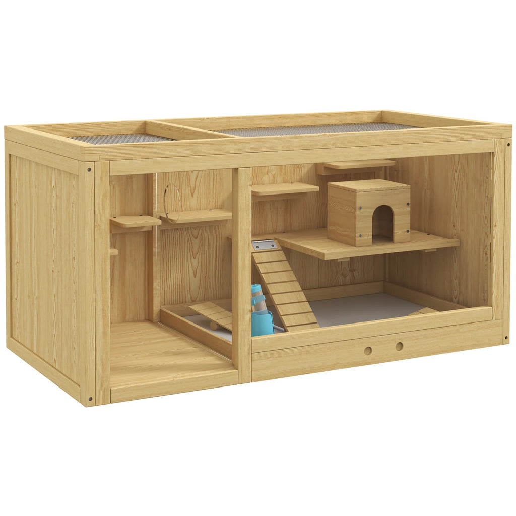 PawHut Hamsterkooi Knaagdierkooi meerdere verdiepingen met accessoires Hout
