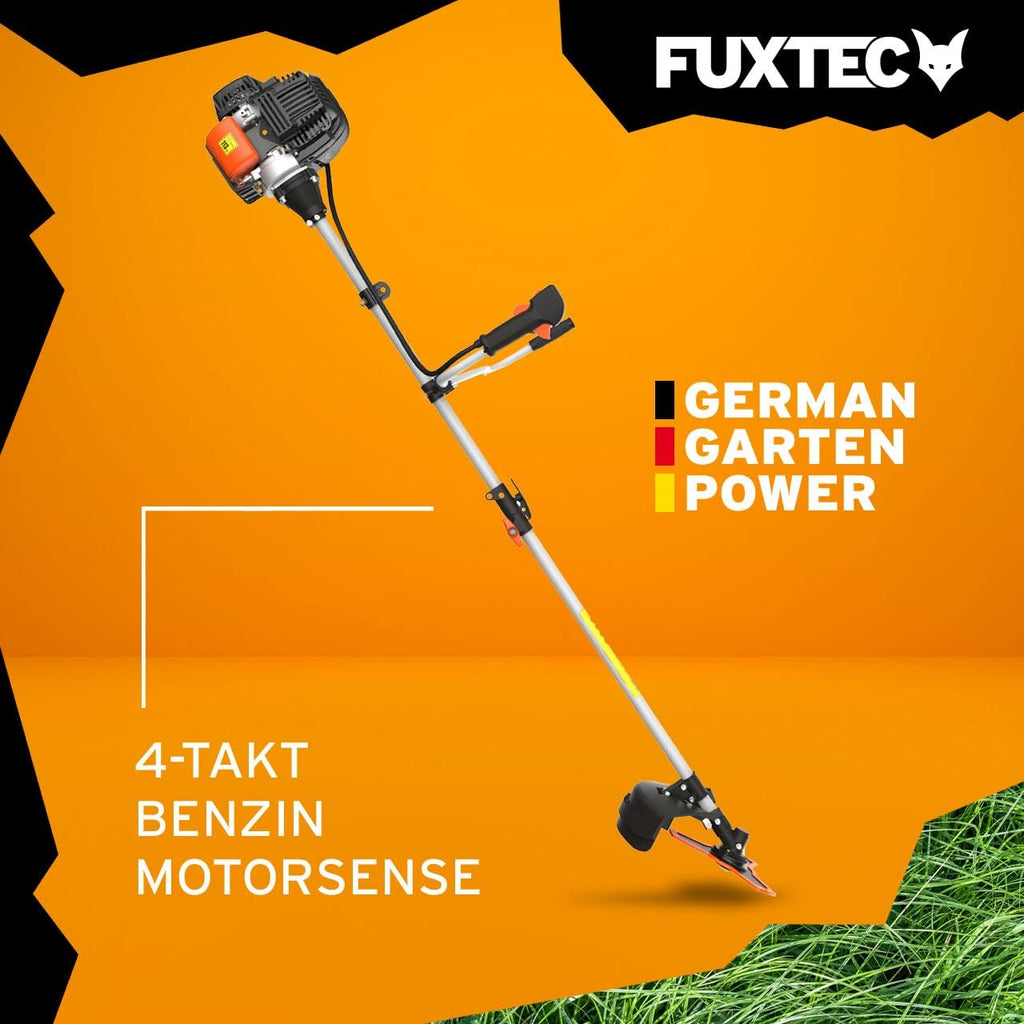 FUXTEC Benzine bosmaaier FX-4MS131, grastrimmer met 4-taktmotor, 320 mm snijcirkel, ergonomische tweehandige handgreep, noodstopschakelaar, lichtgewicht, incl. professionele draagriem/mes/draad
