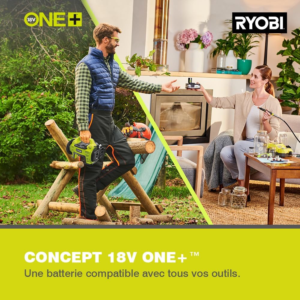 RYOBI 18 V ONE+ Accu-grasmaaier RLM18X33B40 (snijbreedte 33 cm, 5-voudige hoogteverstelling 25-65 mm, inklapbare duwbeugel, incl. mulchplug, 35l grasvangzak, 4,0Ah accu & lader)