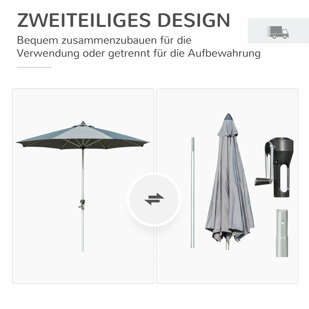 Outsunny Parasol 2,7 m Donkergrijs met Zwengel & UV-bescherming