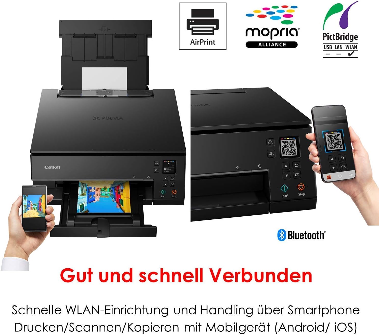 Canon PIXMA TS6350a printer, kleureninkjet multifunctioneel apparaat DIN A4 (fotoprinter, scanner, kopieerapparaat, OLED, 4.800x1.200 dpi, USB, WLAN, 5 afzonderlijke inkten, dubbelzijdig afdrukken, 2 papierladen), zwart