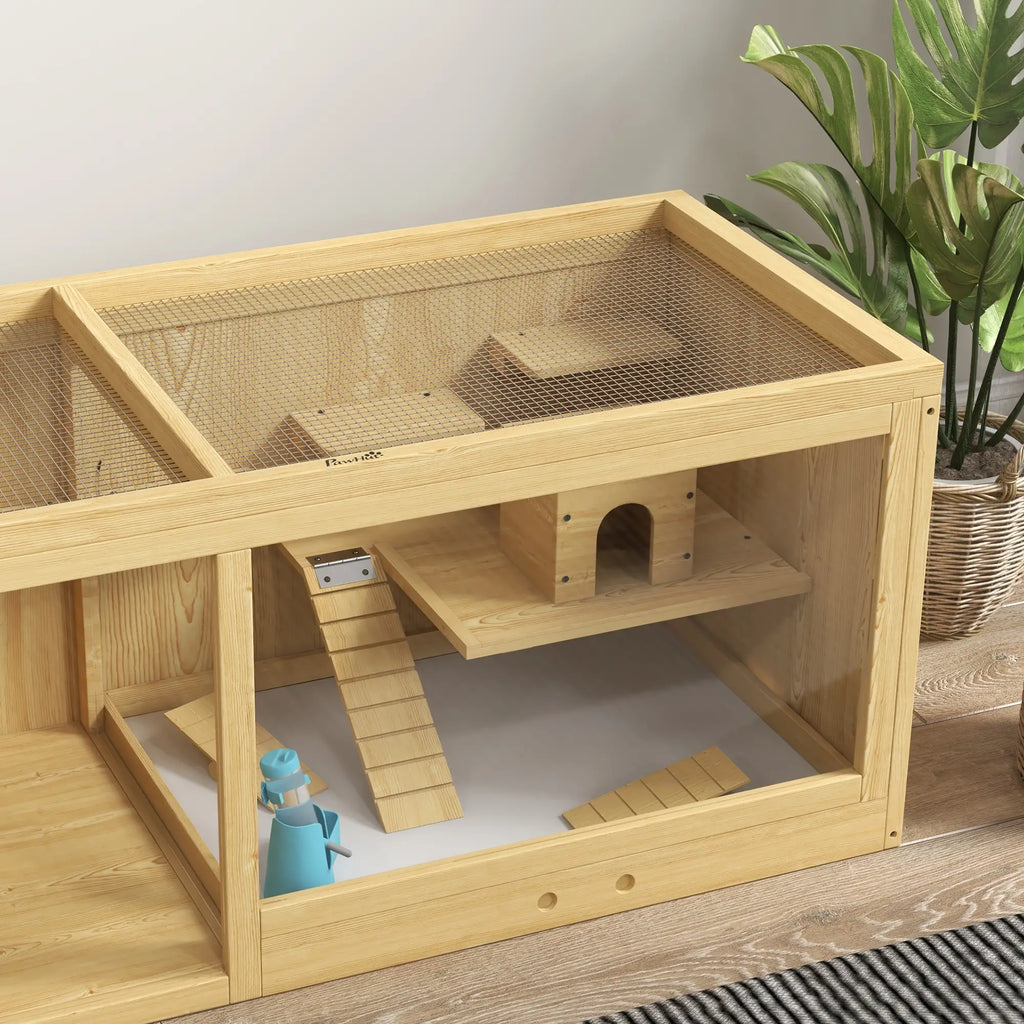 PawHut Hamsterkooi Knaagdierkooi meerdere verdiepingen met accessoires Hout