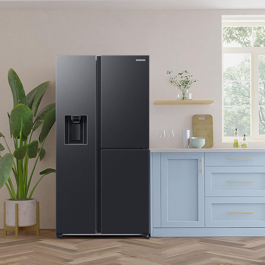 Samsung RS64DG53R3B1EF Amerikaanse koelkast, 178 cm, 628 l, SmartThings AI Energy Mode, ijs- en waterdispenser, Slim Ice Maker, Premium Black Steel
