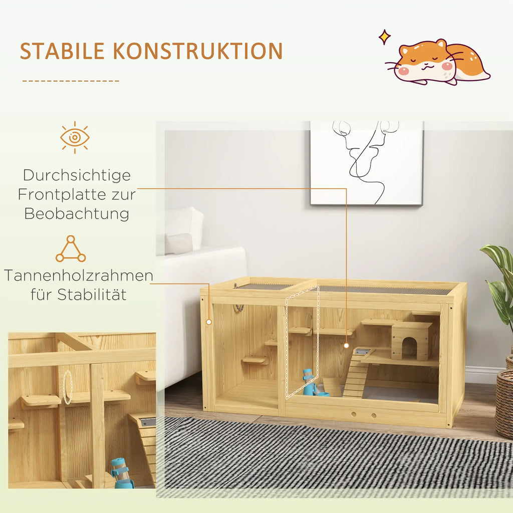 PawHut Hamsterkooi Knaagdierkooi meerdere verdiepingen met accessoires Hout