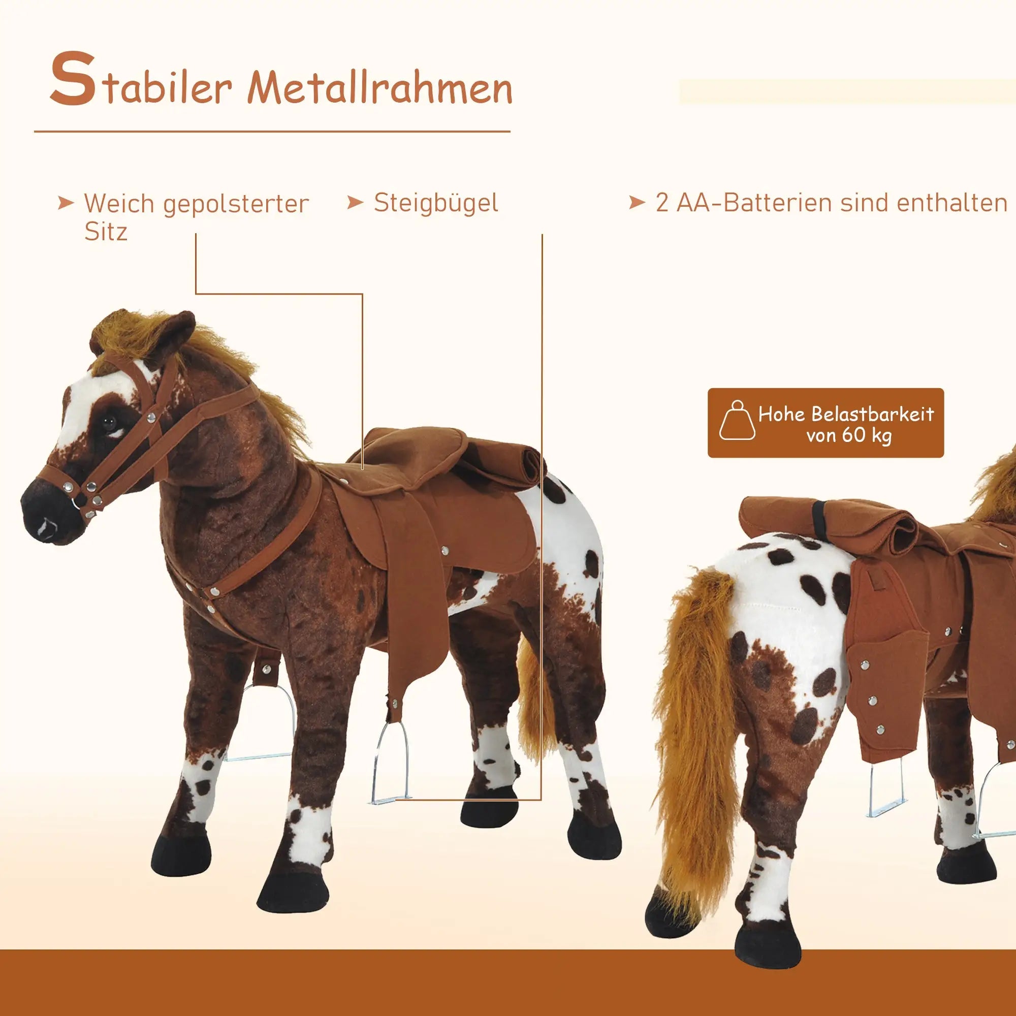 HOMCOM Schommelschaap met geluidsfunctie voor kinderen vanaf 3 jaar Pluche Bruin+Wit