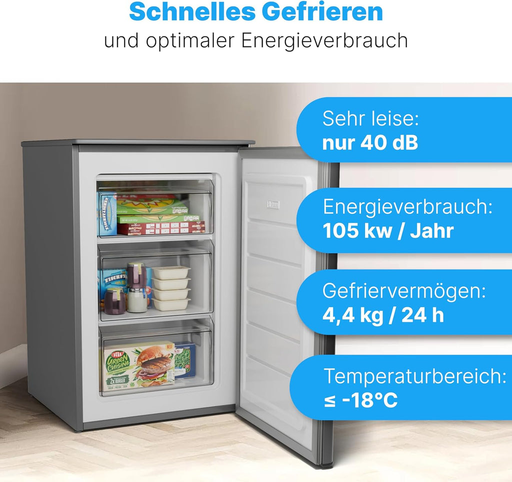 Bomann® Vriezer 87L | Kleine vriezer met temperatuurbereik ≤ -18°C | 3 laden | Vriezer met verwisselbare deuraanslag | Kleine vriezer GS 7253 wit