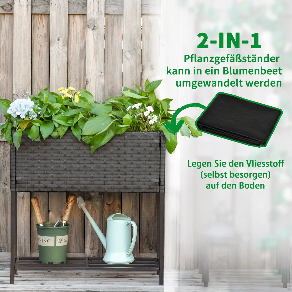 Outsunny Verhoogde moestuin plantenbak rugvriendelijk met plank polyrotan