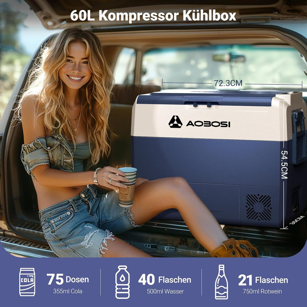 AAOBOSI Compressor Koelbox 36 L, Koelbox Auto met Wifi App Besturing, 12/24 V en 100-240 V Elektrische Koelbox, tot -20 °C voor Auto, Vrachtwagen, Boot, Camper, Camping, Dubbele Zone