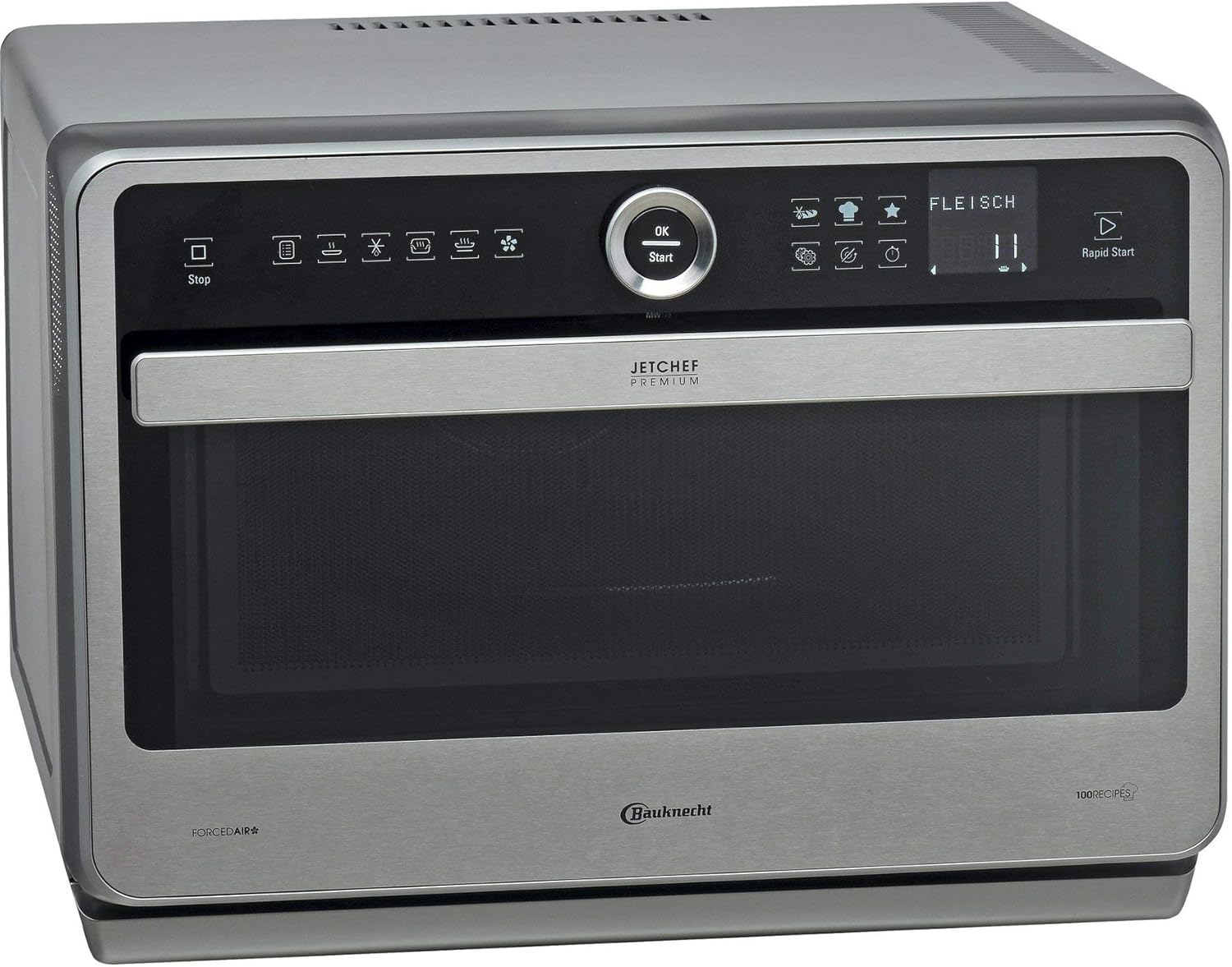Bauknecht Jet Chef MW 179 IN Rvs 5-in-1 Multifunctionele Magnetron/ 1000 W/ 33 L Gaarruimte/Hete lucht 1500 Watt/ Kwartsgrill 1200 W/DualCrisp/ Stoomkoken/Smelt- en Snelontdooifunctie
