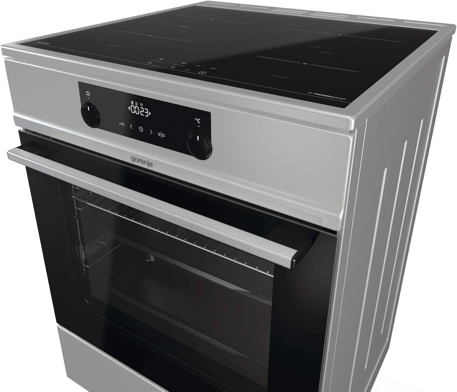 Gorenje GEIT5C61SPG vrijstaand fornuis met inductiekookplaat, 50 cm, 70 liter, zilver, PerfectGrill, AirFry, FrozenBake, Pizza Mode 300°C, AquaClean, Made in Europe, RVS