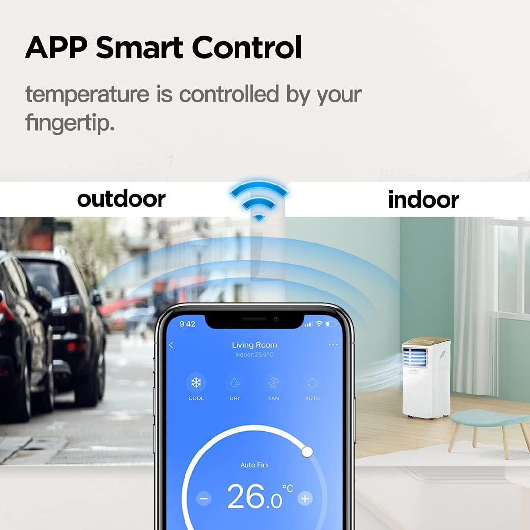 Comfee Mobiele Airco MPPH-09CRN7, 9000 BTU 2,6kW, Koelen&Ventileren&Ontvochtigen, Ruimtegrootte tot 88m³(33㎡), Mobiele Airconditioner met Afvoerslang