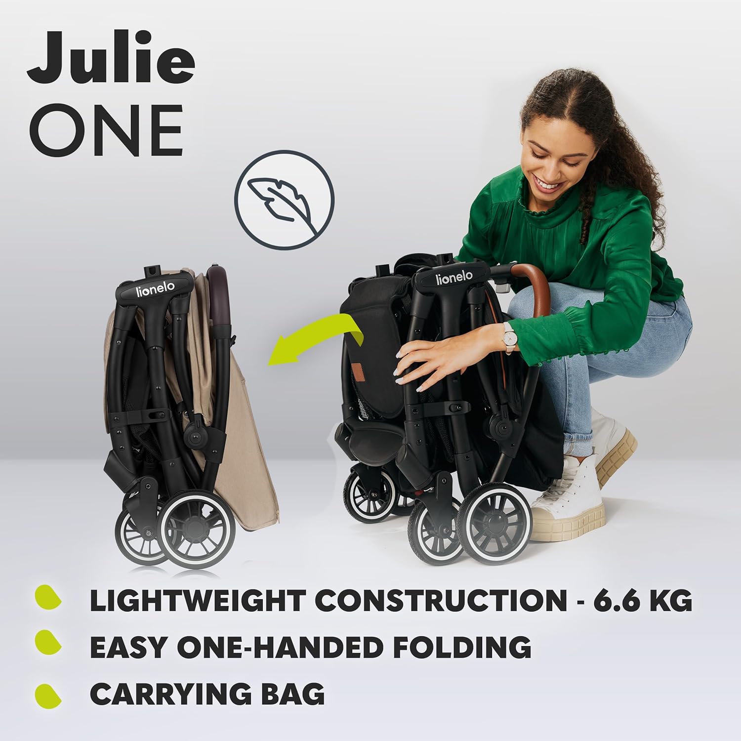 LIONELO Julie One Buggy kinderwagen tot 22 kg, verstelbare rugleuning en voetsteun, muskietennet, beenwarmers, bekerhouder en draagtas, inklapbaar