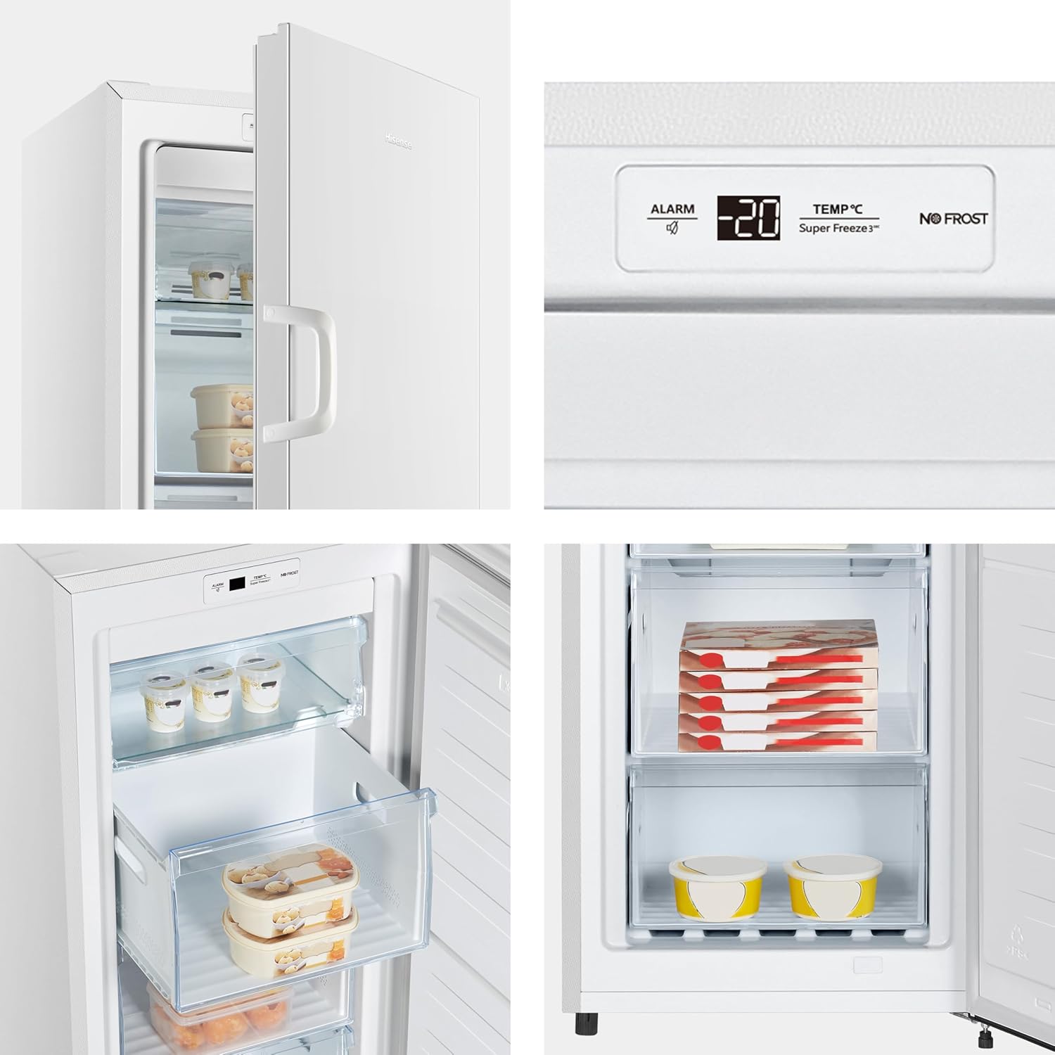 Hisense FV191N4AW2 Vriezer/ TotalNoFrost/ SuperFreeze/ Deuralarm/ Multiflow 360°/ BigBox/ 143,4 cm/ Vriesgedeelte 147 l/ 41 dB/ 205 kWh/Wit