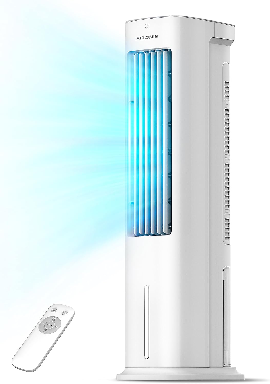 PELONIS Luchtkoeler met waterkoeling, Mobiele airconditioning, 5L Ventilator met waterkoeling, Luchtbevochtiger met afstandsbediening, 355m³/u Airconditioner zonder afvoerslang