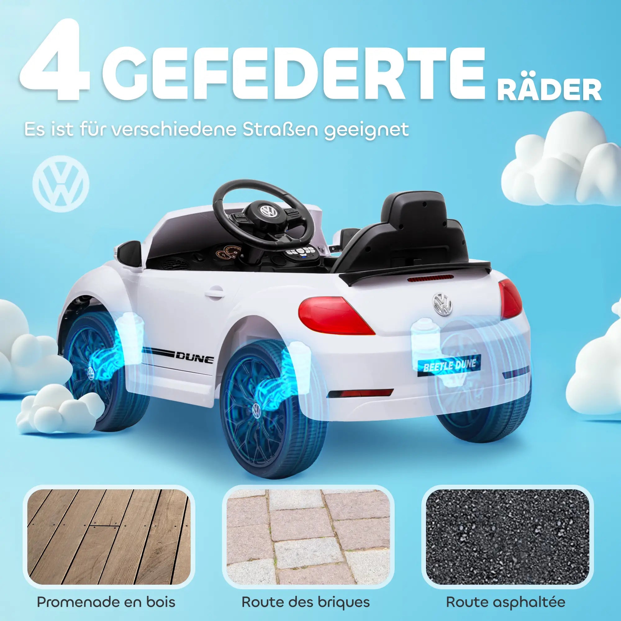 AIYAPLAY Kinder elektrische auto 12V met afstandsbediening Wit