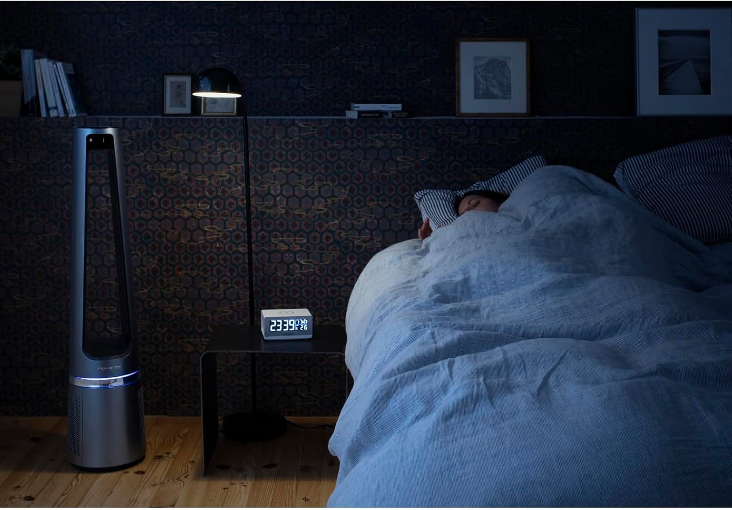 Rowenta QU5062 Eclipse 3in1 Luchtreiniger, ventilator, kachel, filtert 99,9% van de deeltjes, voor kamers tot 30 m2, snelle verwarming tot 35°C, automatische dag- en nachtmodus, zwart/grijs