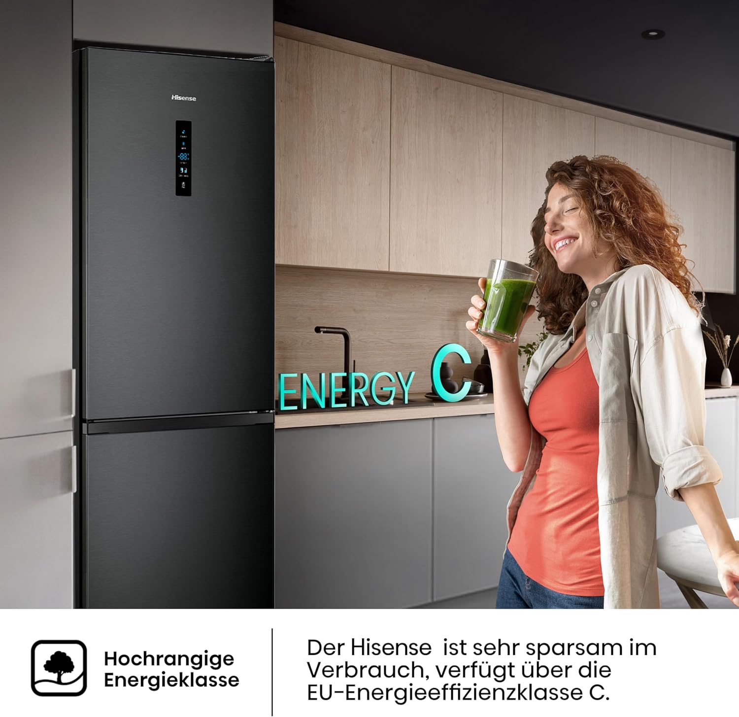 Hisense RB327N4AD2 koel-vriescombinatie/ NoFrostPlus/ Multiflow 360°/ HolidayMode/ FreshZone/ 182,4 cm/ koelgedeelte 171 l/ vriesgedeelte 85 l/ 41 dB/ 287 kWh/ jaar/ roestvrijstalen look