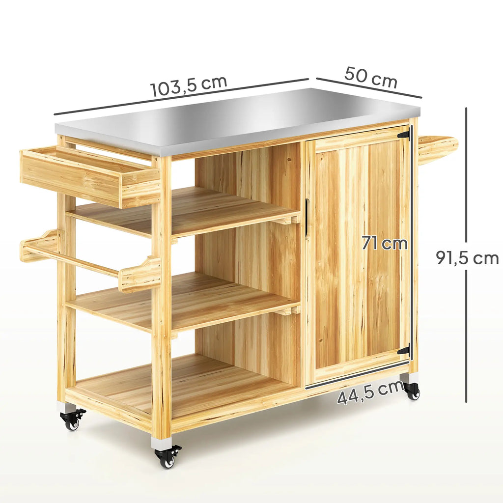 Outsunny Barbecuewagen Outdoor Keukeneiland met wielen Massief hout
