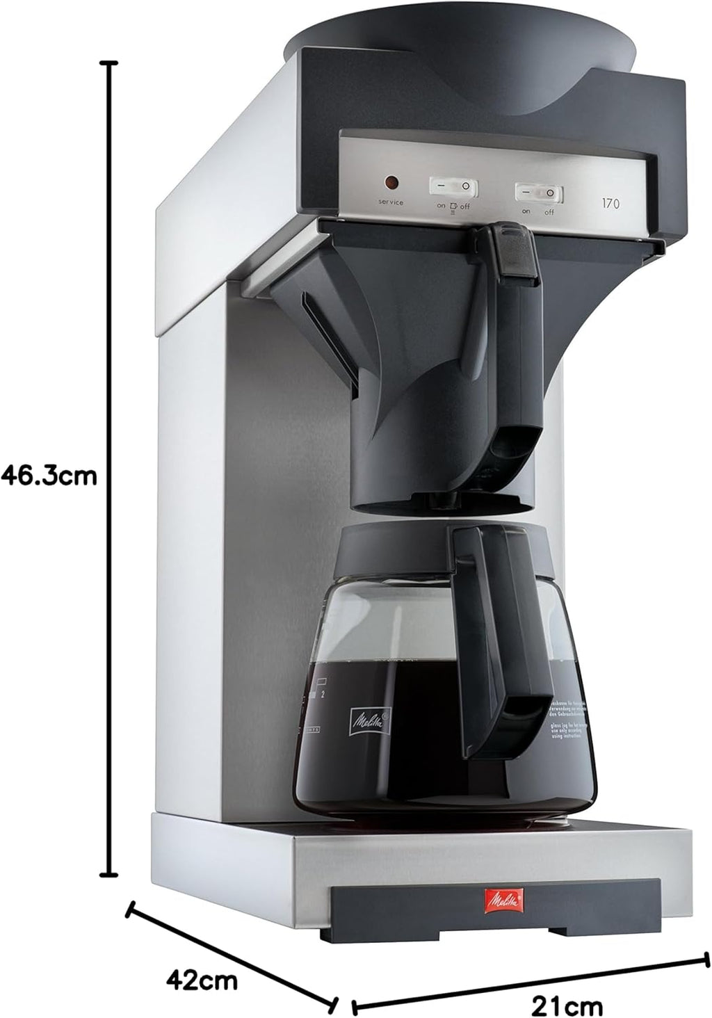 Melitta 20348 filterkoffiezetapparaat met glazen kan, 1,8 l, warmhoudplaat, 17M, roestvrij staal/zwart
